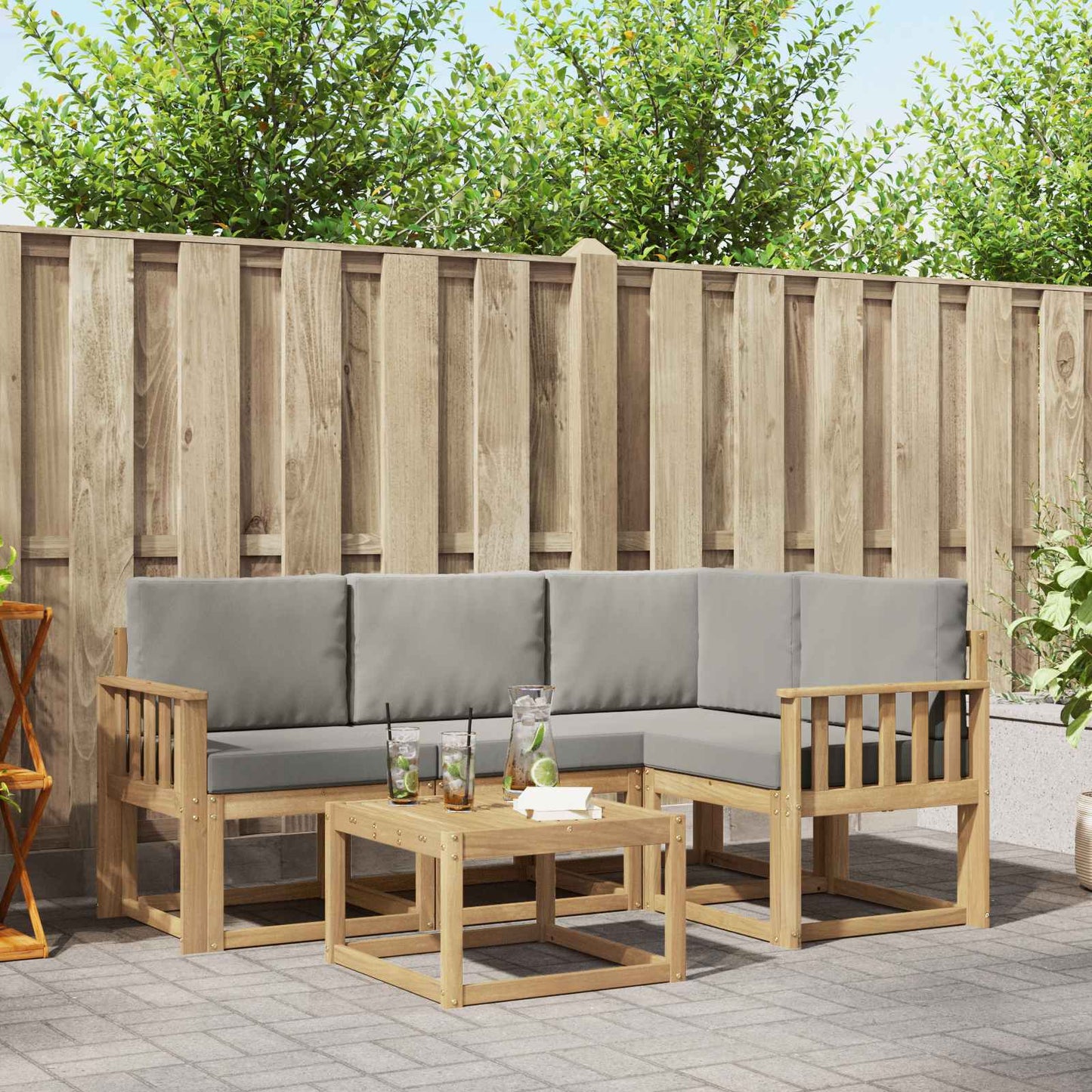 Buiten bankenset 5 pcs Wit en Lichtgrijs 59 x 59 x 37 cm