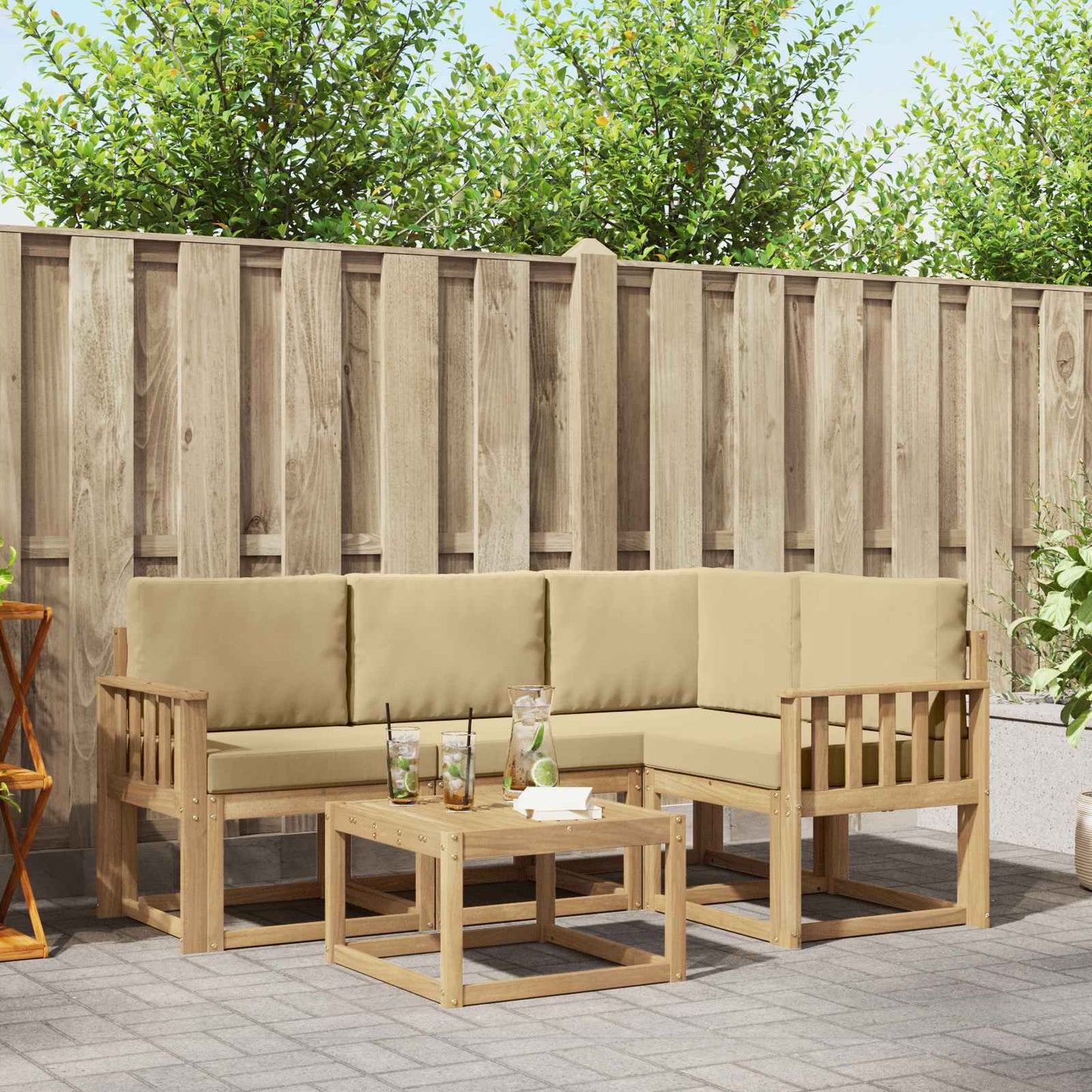 Buiten bankenset met kussen 5 pcs Wit en Beige is nu te koop bij PeponiXL, paradijselijk wonen!