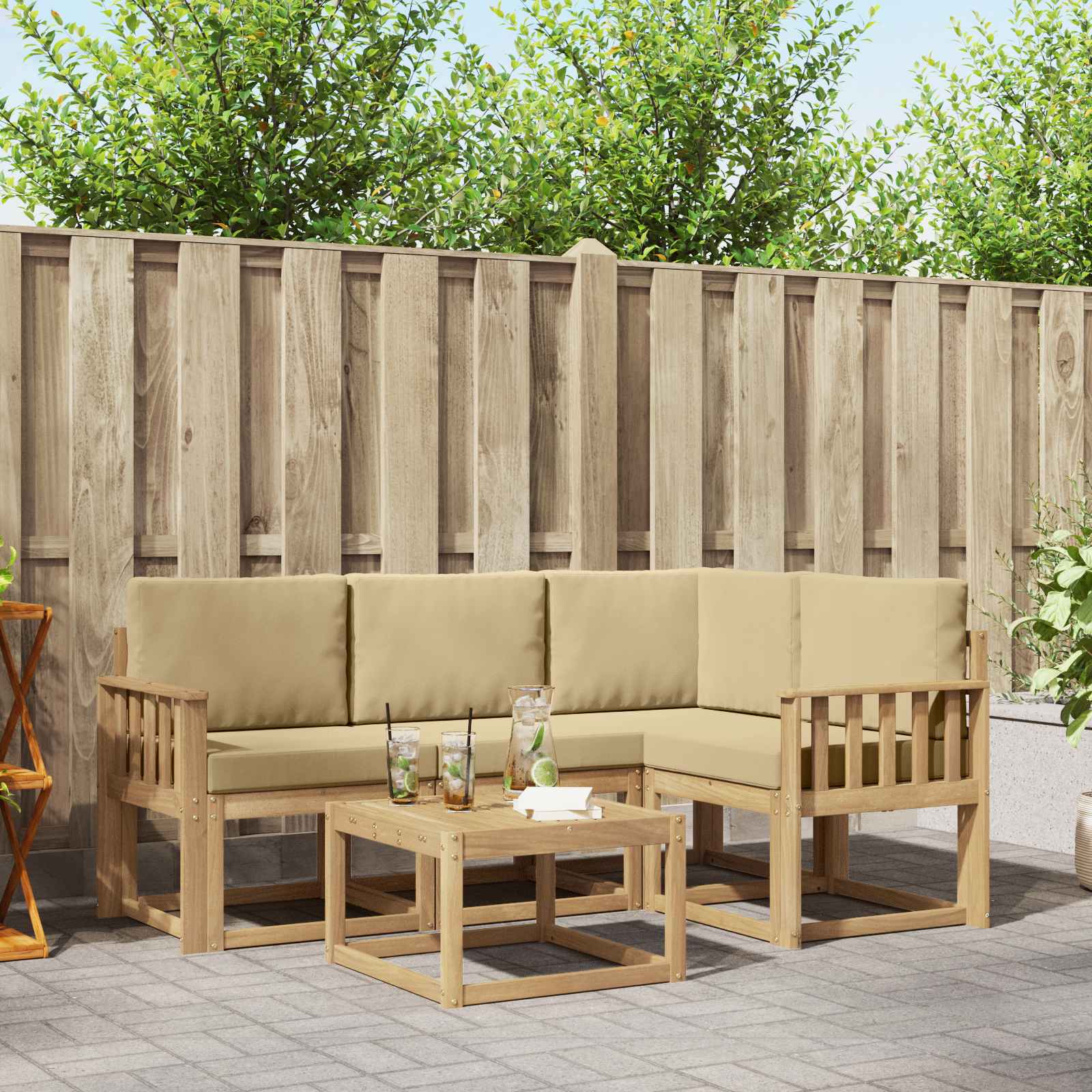 Buiten bankenset met kussen 5 pcs Wit en Beige is nu te koop bij PeponiXL, paradijselijk wonen!