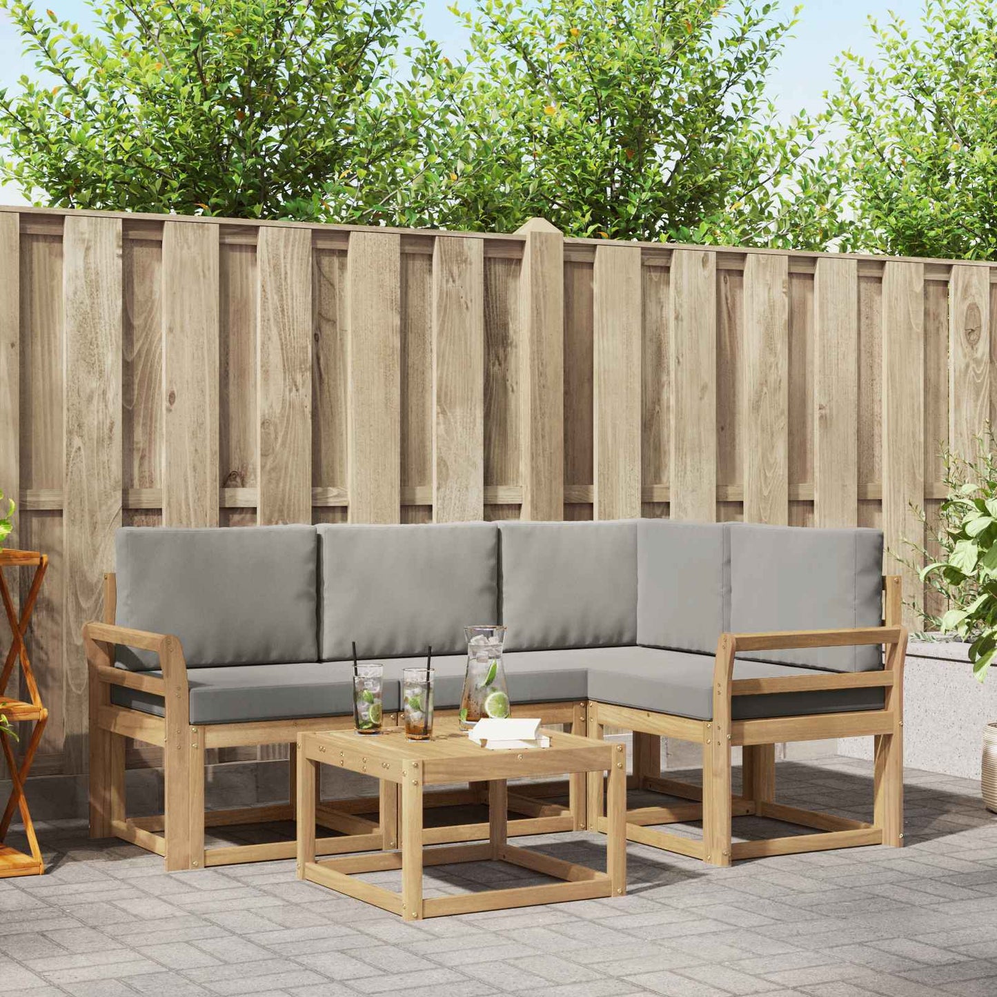 Buiten bankenset 5 pcs Wit en Lichtgrijs 59 x 59 x 37 cm