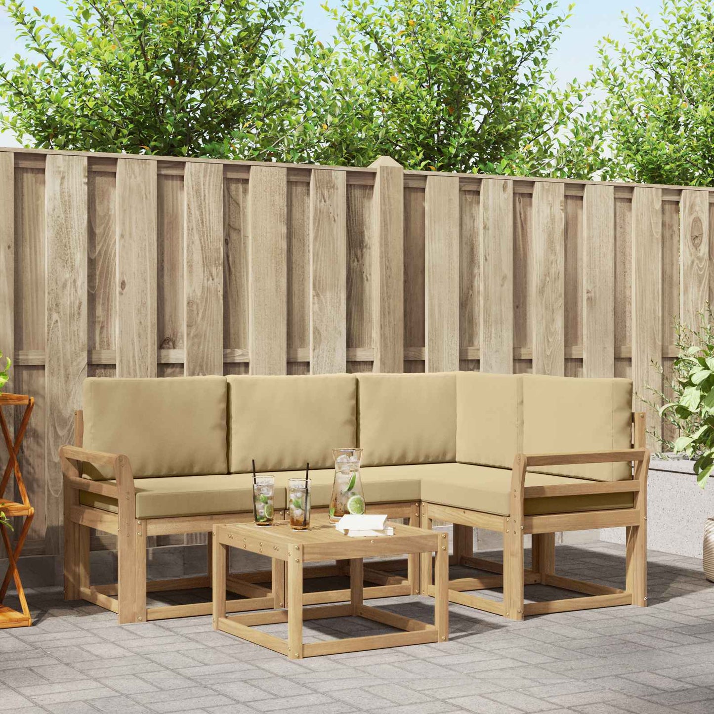 Buiten bankenset met kussen 5 pcs Wit en Beige is nu te koop bij PeponiXL, paradijselijk wonen!