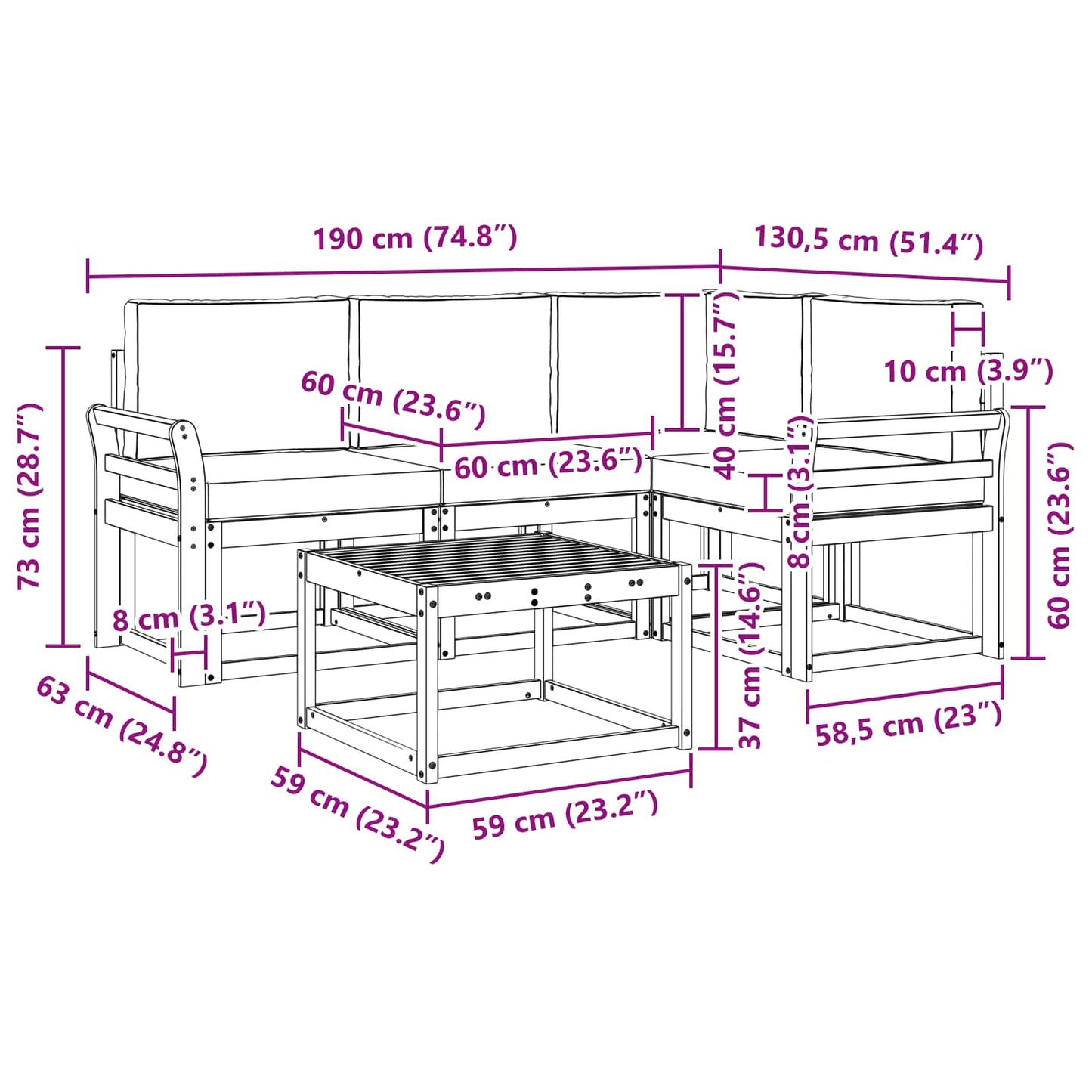 Buiten bankenset met kussen 5 pcs Wit en Beige is nu te koop bij PeponiXL, paradijselijk wonen!
