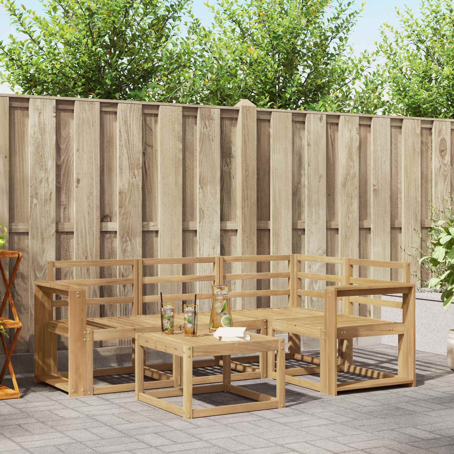 Buiten bankenset 5 pcs Wit 59 x 59 x 37 cm Massief Acaciahout