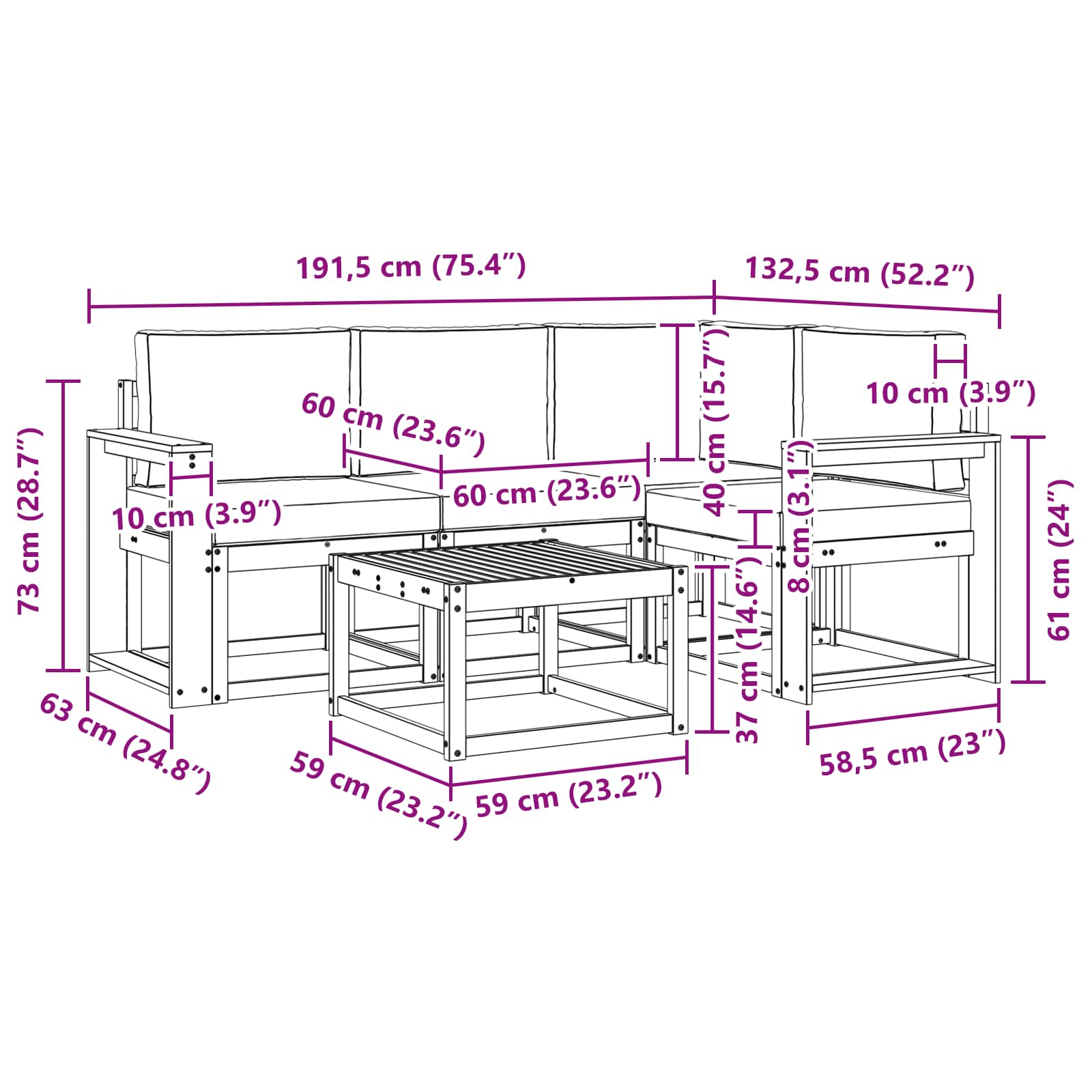 Buiten bankenset met kussen 5 pcs Wit en crèmekleurig is nu te koop bij PeponiXL, paradijselijk wonen!