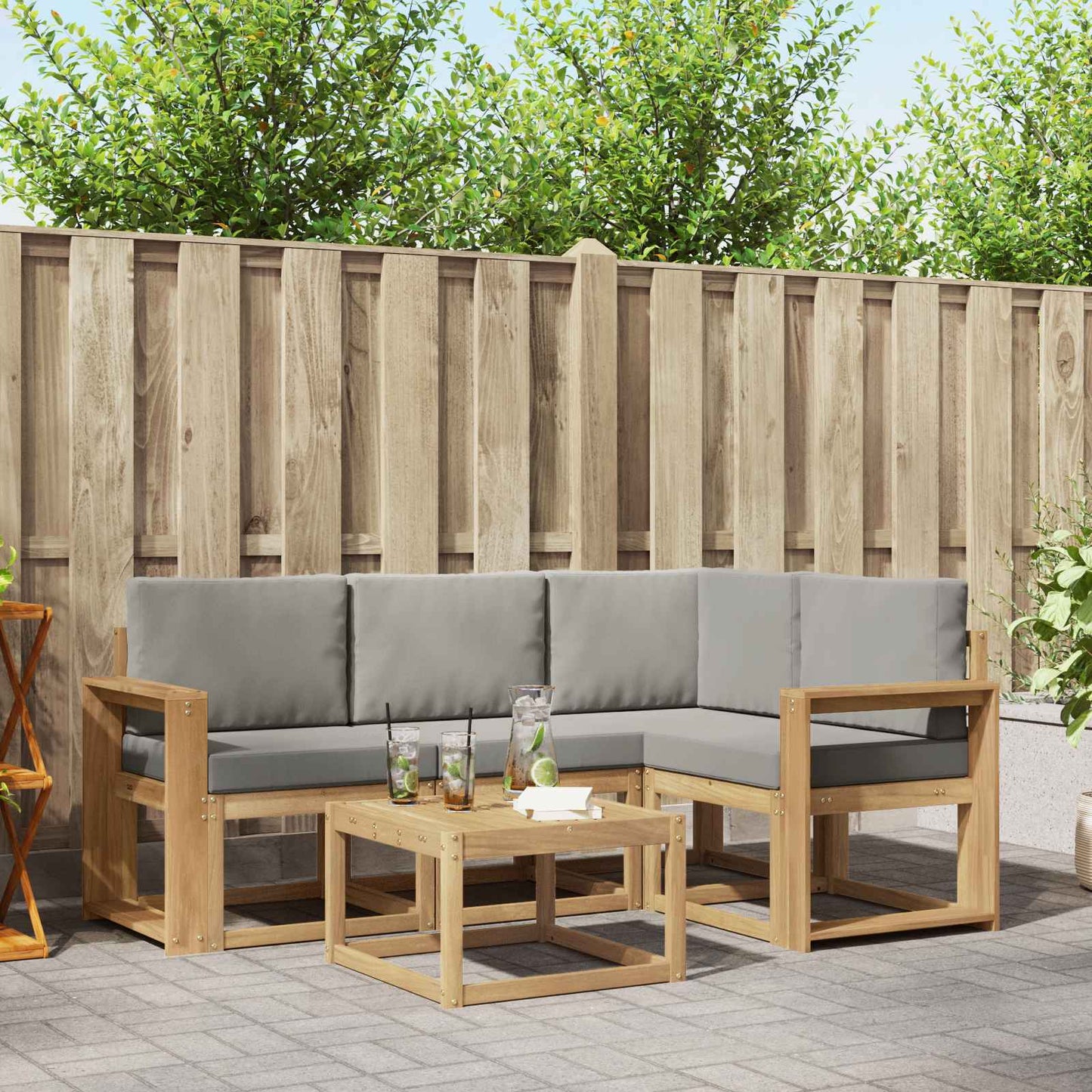 Buiten bankenset 5 pcs Wit en Lichtgrijs 59 x 59 x 37 cm