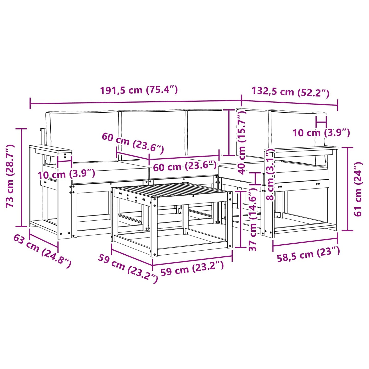Buiten bankenset met kussen 5 pcs Wit en antracietkleurig is nu te koop bij PeponiXL, paradijselijk wonen!