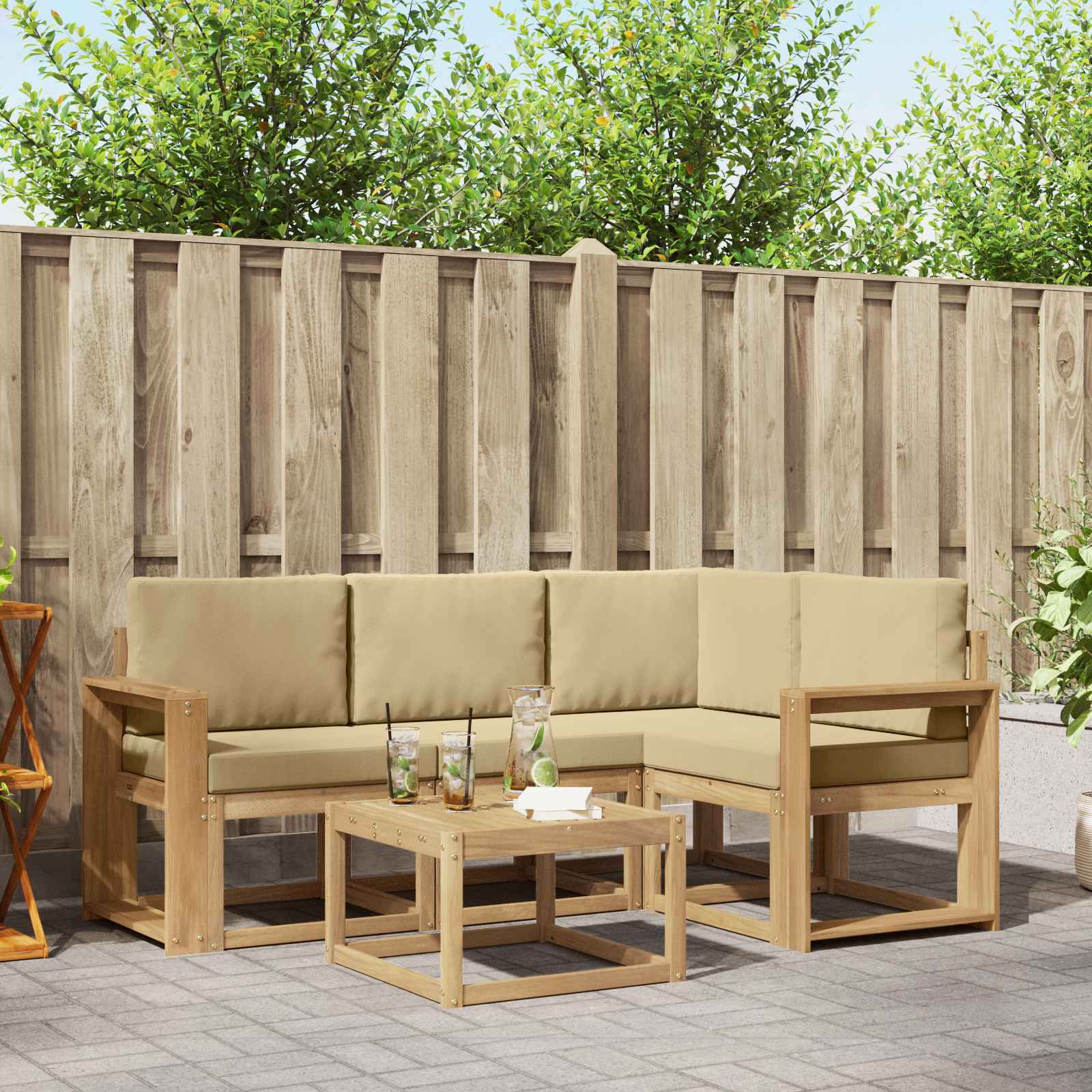 Buiten bankenset met kussen 5 pcs Wit en Beige is nu te koop bij PeponiXL, paradijselijk wonen!