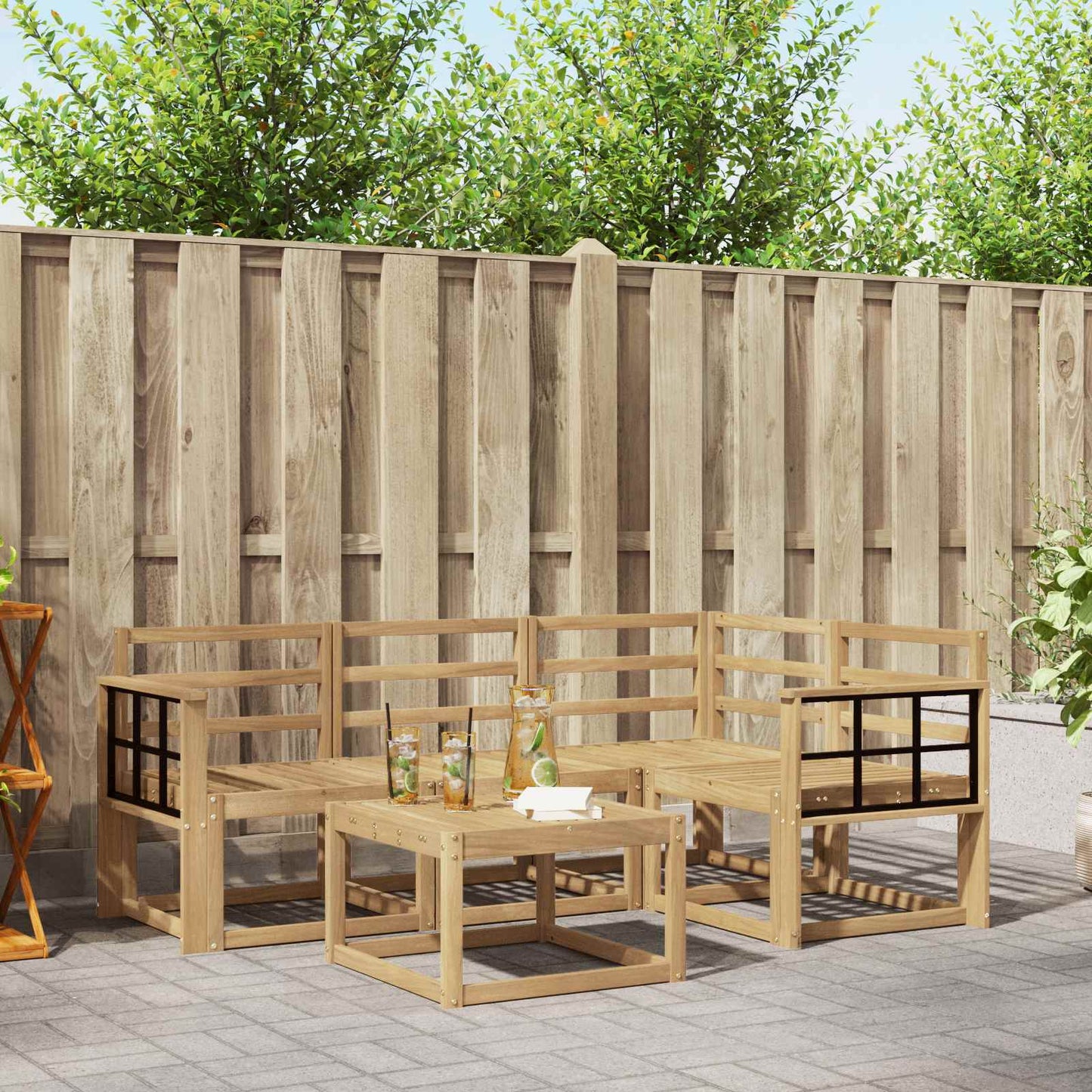 Buiten bankenset 5 pcs Wit 59 x 59 x 37 cm Massief Acaciahout