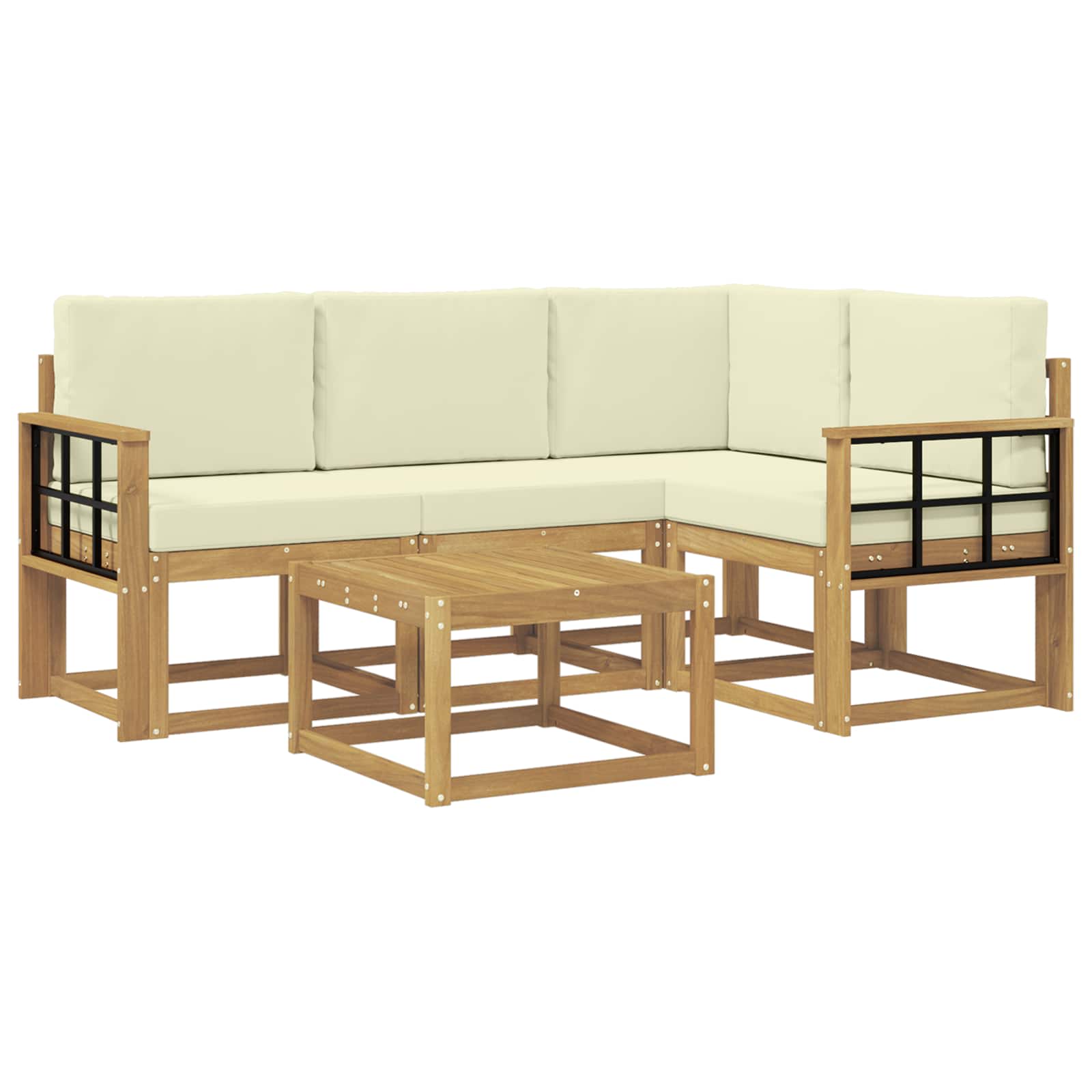 Buiten bankenset met kussen 5 pcs Wit en crèmekleurig is nu te koop bij PeponiXL, paradijselijk wonen!