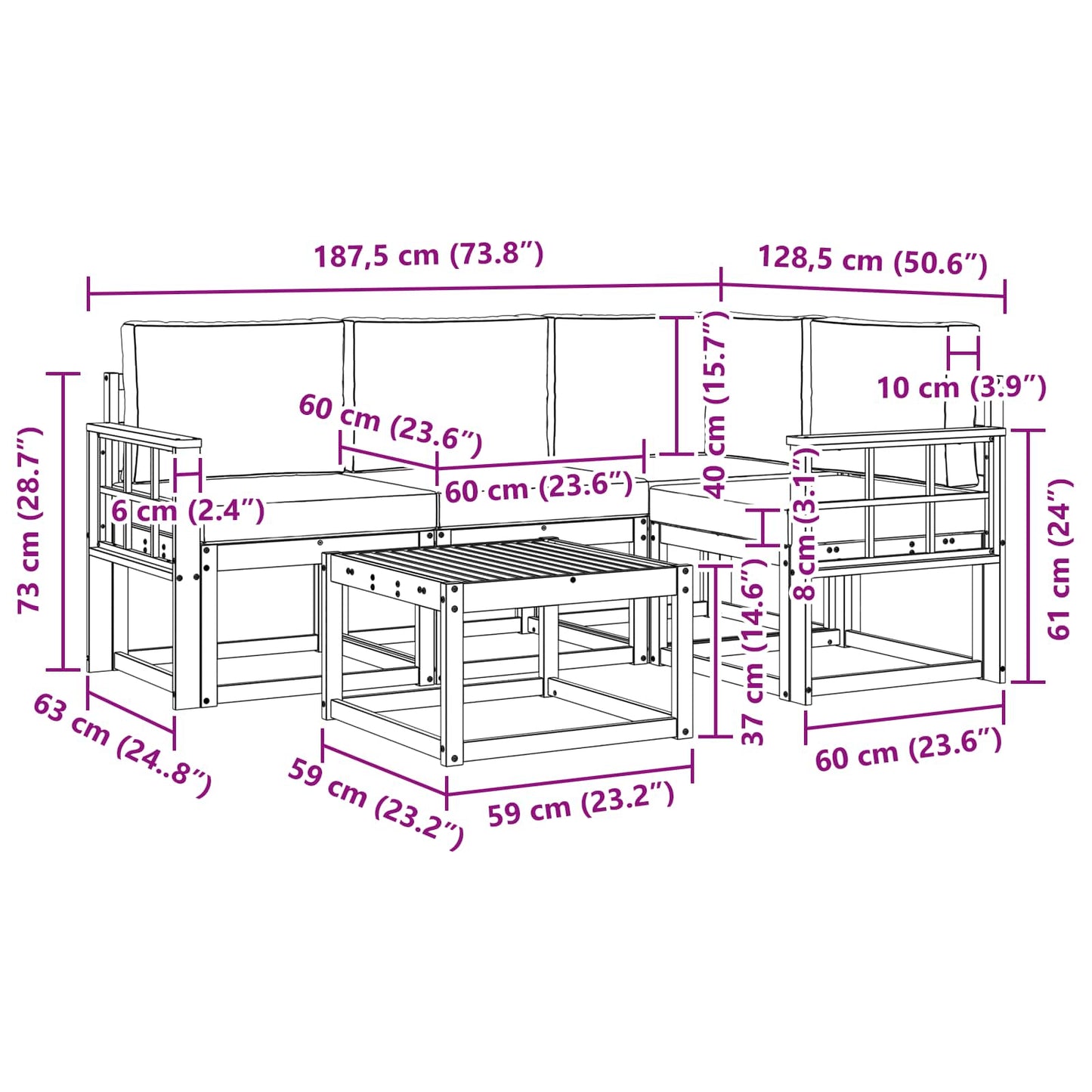 Buiten bankenset met kussen 5 pcs Wit en crèmekleurig is nu te koop bij PeponiXL, paradijselijk wonen!