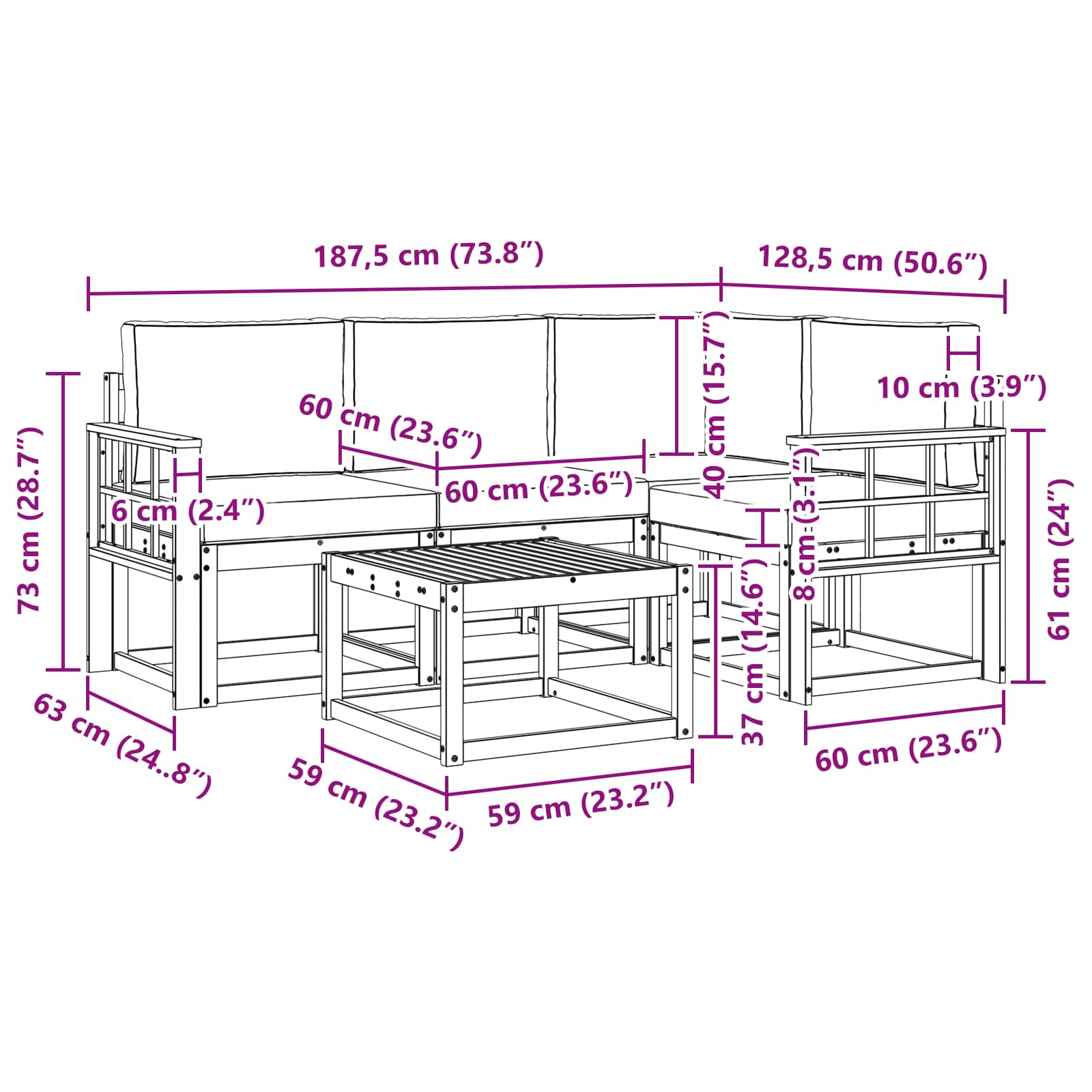 Buiten bankenset met kussen 5 pcs Wit en crèmekleurig is nu te koop bij PeponiXL, paradijselijk wonen!