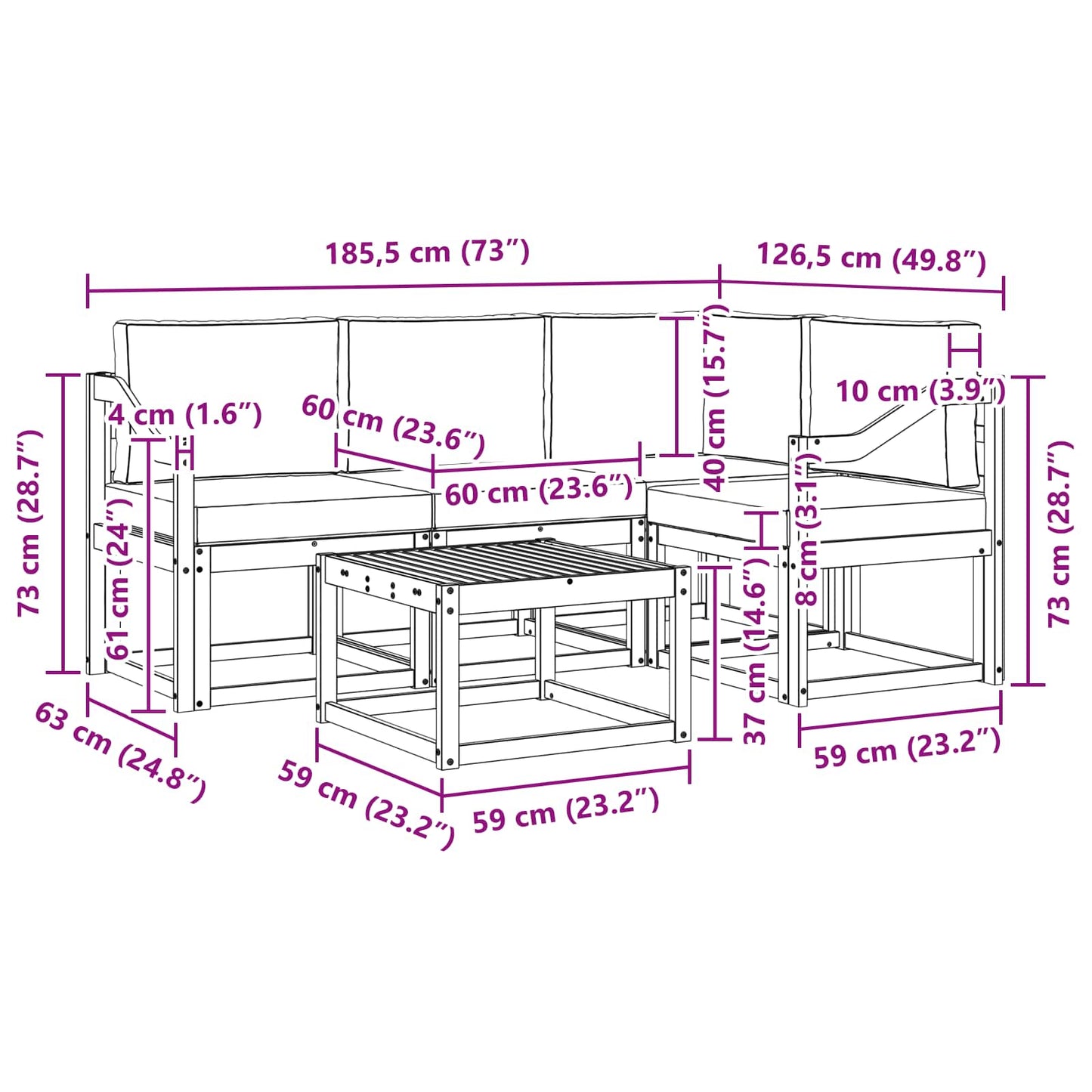 Buiten bankenset met kussen 5 pcs Wit en crèmekleurig is nu te koop bij PeponiXL, paradijselijk wonen!