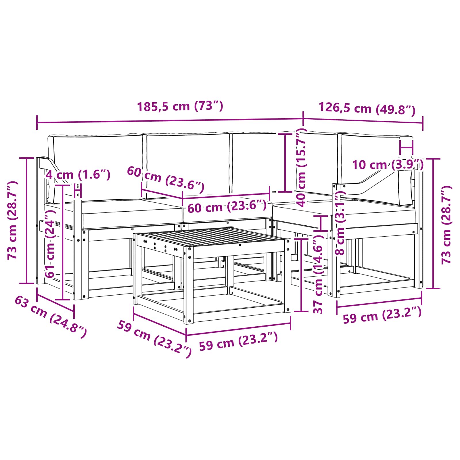Buiten bankenset met kussen 5 pcs Wit en crèmekleurig is nu te koop bij PeponiXL, paradijselijk wonen!