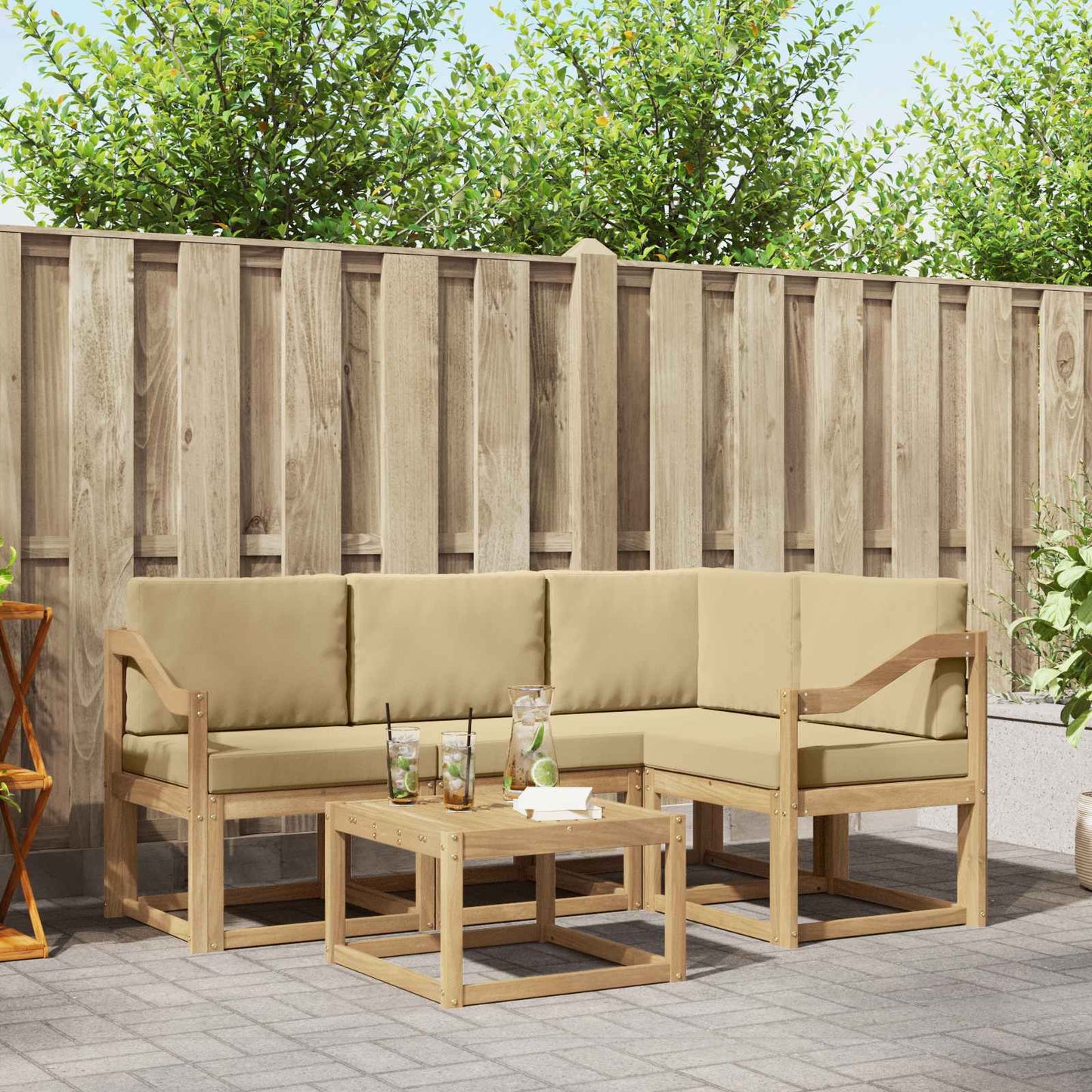 Buiten bankenset met kussen 5 pcs Wit en Beige is nu te koop bij PeponiXL, paradijselijk wonen!