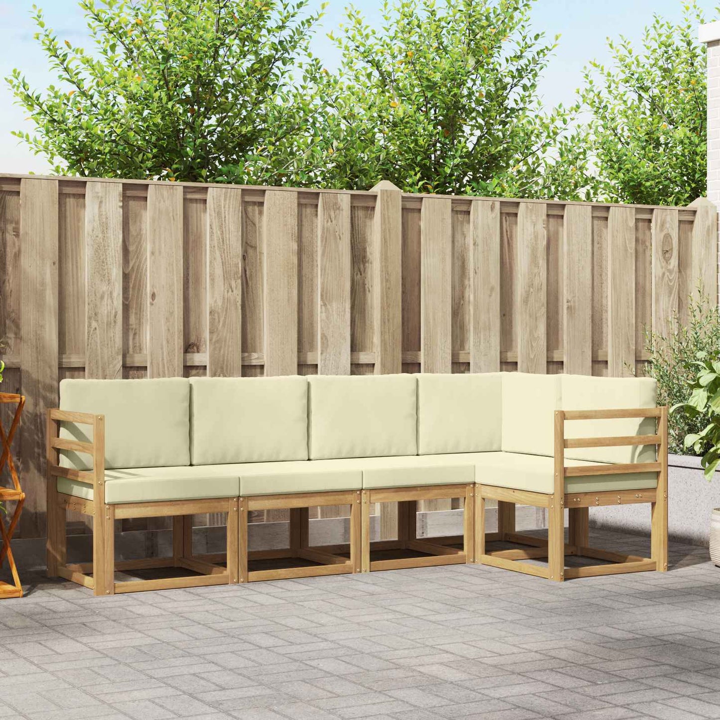Buiten bankenset met kussen 5 pcs Wit en crèmekleurig is nu te koop bij PeponiXL, paradijselijk wonen!
