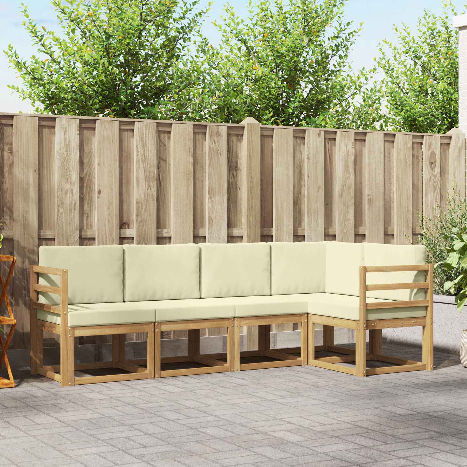 Buiten bankenset met kussen 5 pcs Wit en crèmekleurig is nu te koop bij PeponiXL, paradijselijk wonen!