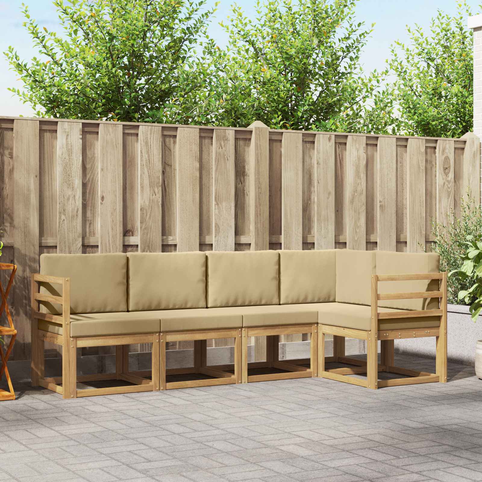 Buiten bankenset met kussen 5 pcs Wit en Beige is nu te koop bij PeponiXL, paradijselijk wonen!