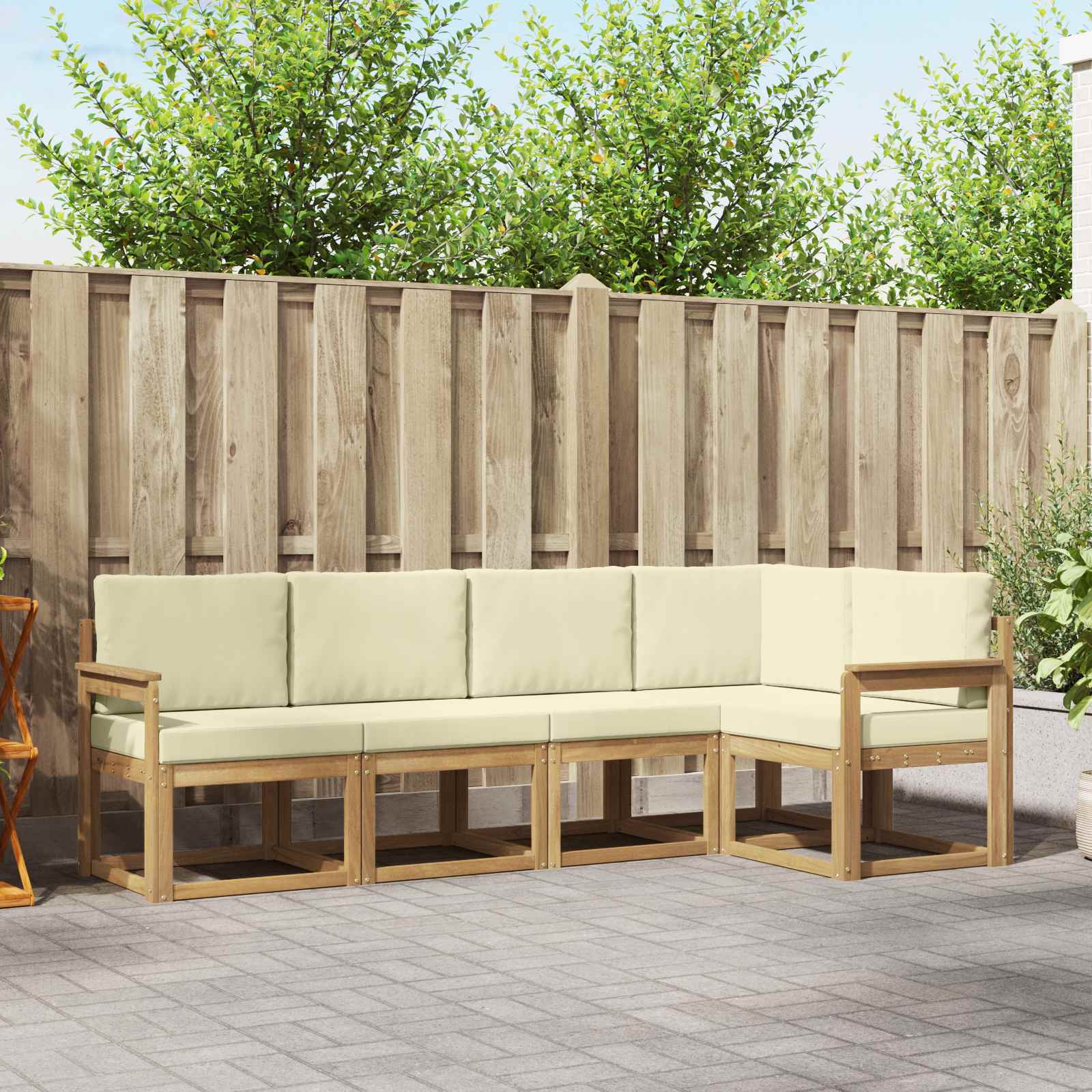 Buiten bankenset met kussen 5 pcs Wit en crèmekleurig is nu te koop bij PeponiXL, paradijselijk wonen!