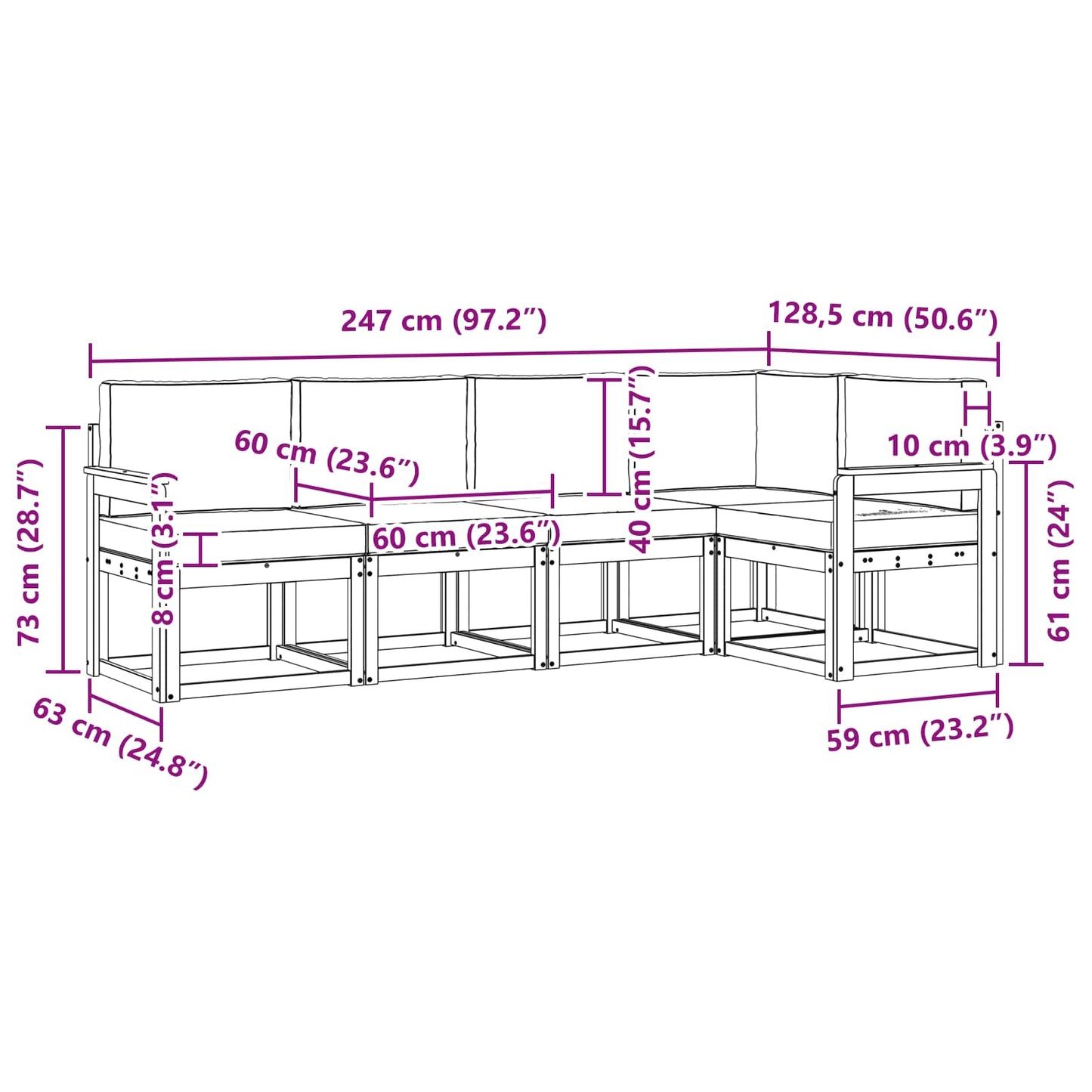 Buiten bankenset met kussen 5 pcs Wit en crèmekleurig is nu te koop bij PeponiXL, paradijselijk wonen!