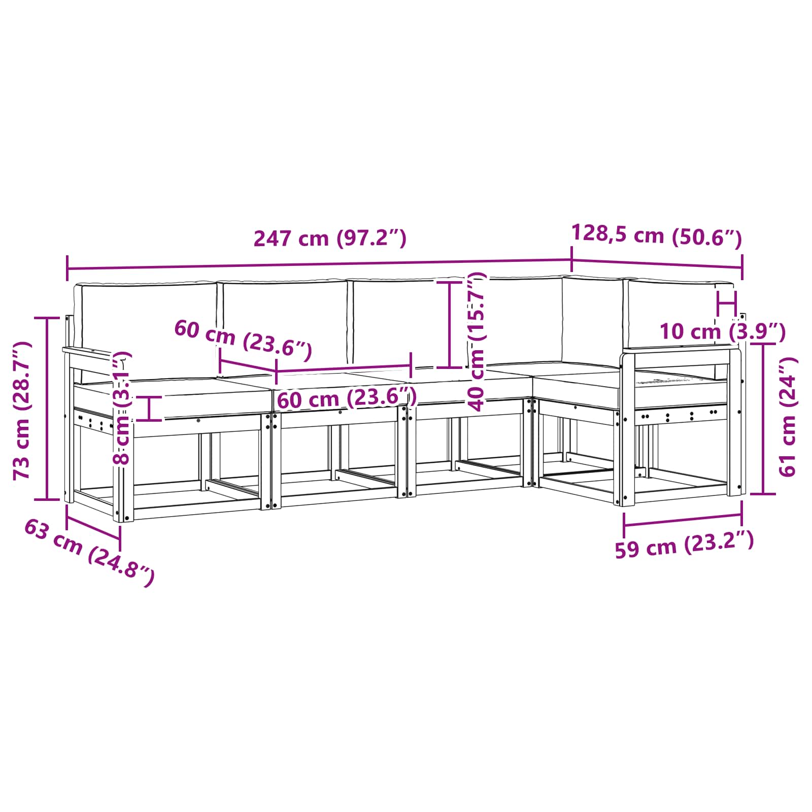 Buiten bankenset met kussen 5 pcs Wit en crèmekleurig is nu te koop bij PeponiXL, paradijselijk wonen!