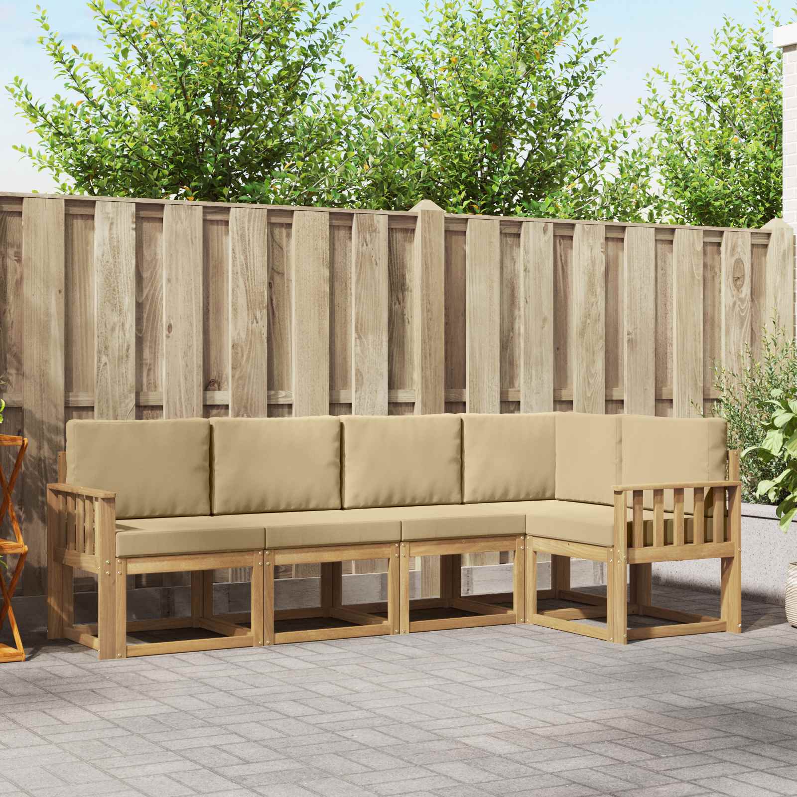 Buiten bankenset met kussen 5 pcs Wit en Beige is nu te koop bij PeponiXL, paradijselijk wonen!