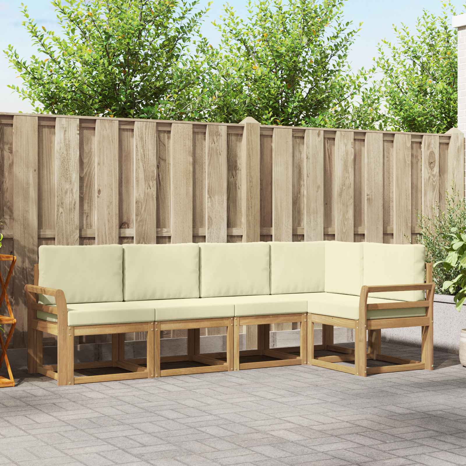 Buiten bankenset met kussen 5 pcs Wit en crèmekleurig is nu te koop bij PeponiXL, paradijselijk wonen!