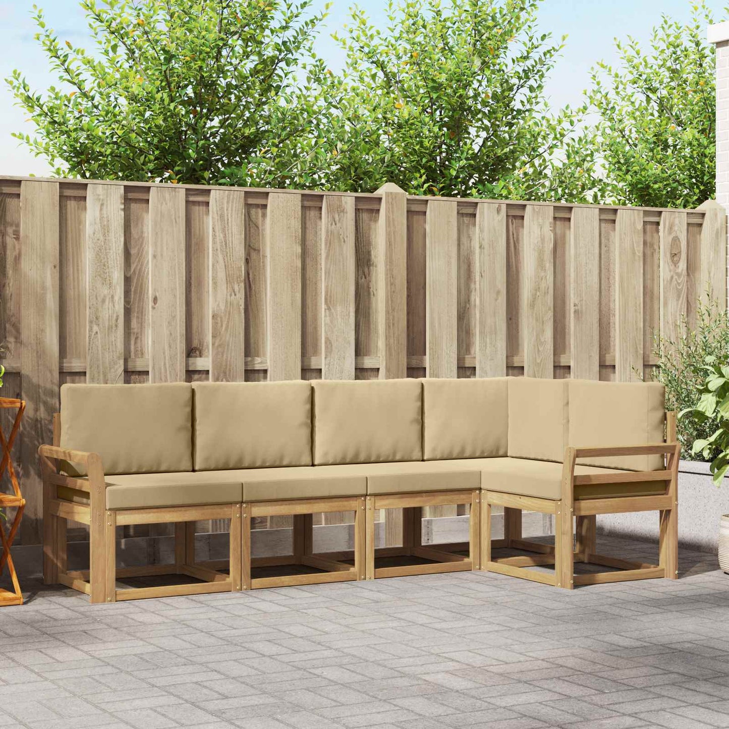 Buiten bankenset met kussen 5 pcs Wit en Beige is nu te koop bij PeponiXL, paradijselijk wonen!