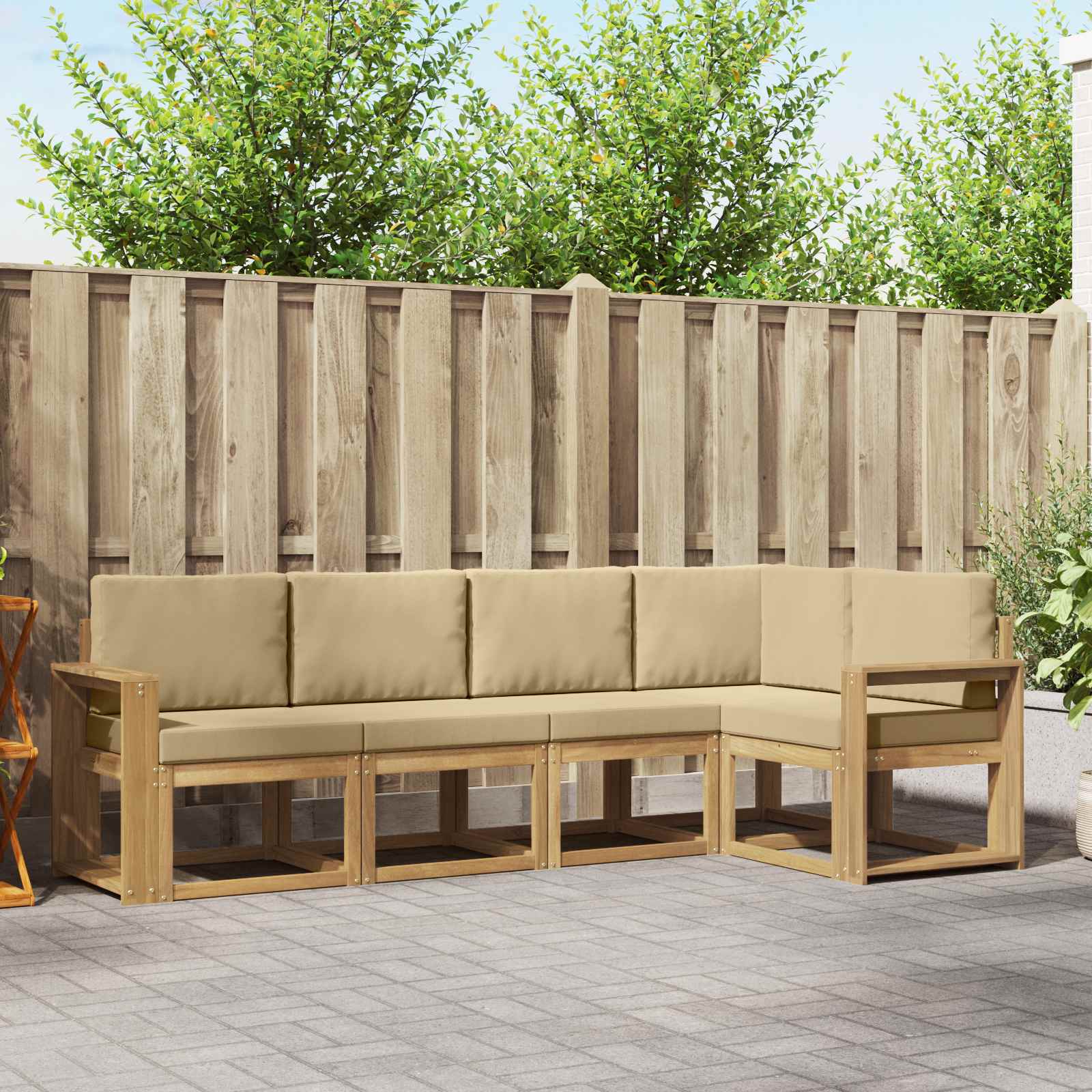 Buiten bankenset met kussen 5 pcs Wit en Beige is nu te koop bij PeponiXL, paradijselijk wonen!