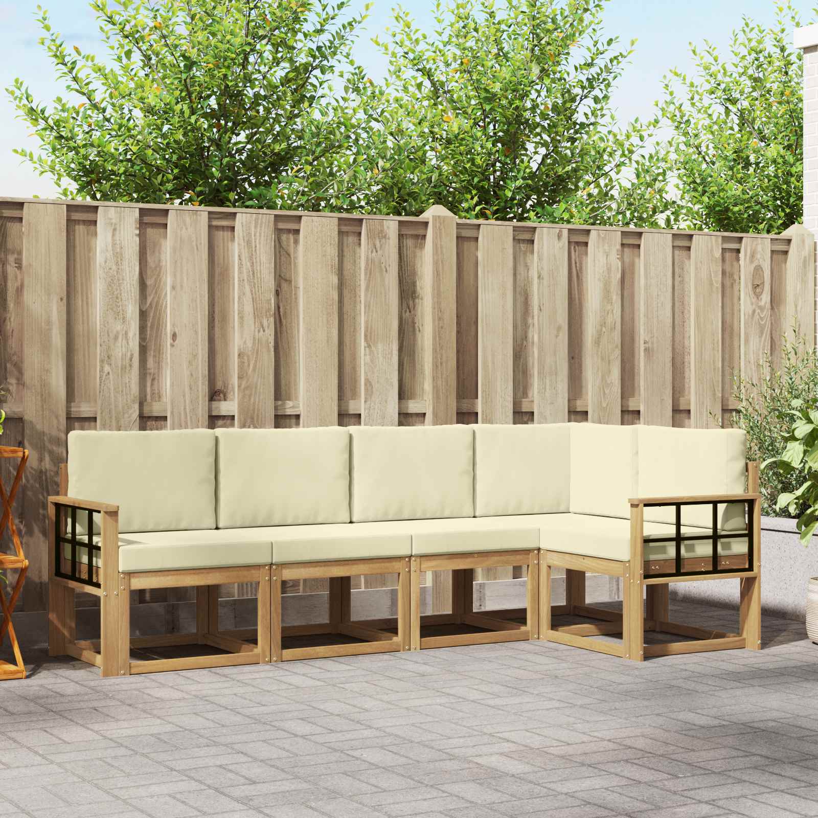 Buiten bankenset met kussen 5 pcs Wit en crèmekleurig is nu te koop bij PeponiXL, paradijselijk wonen!