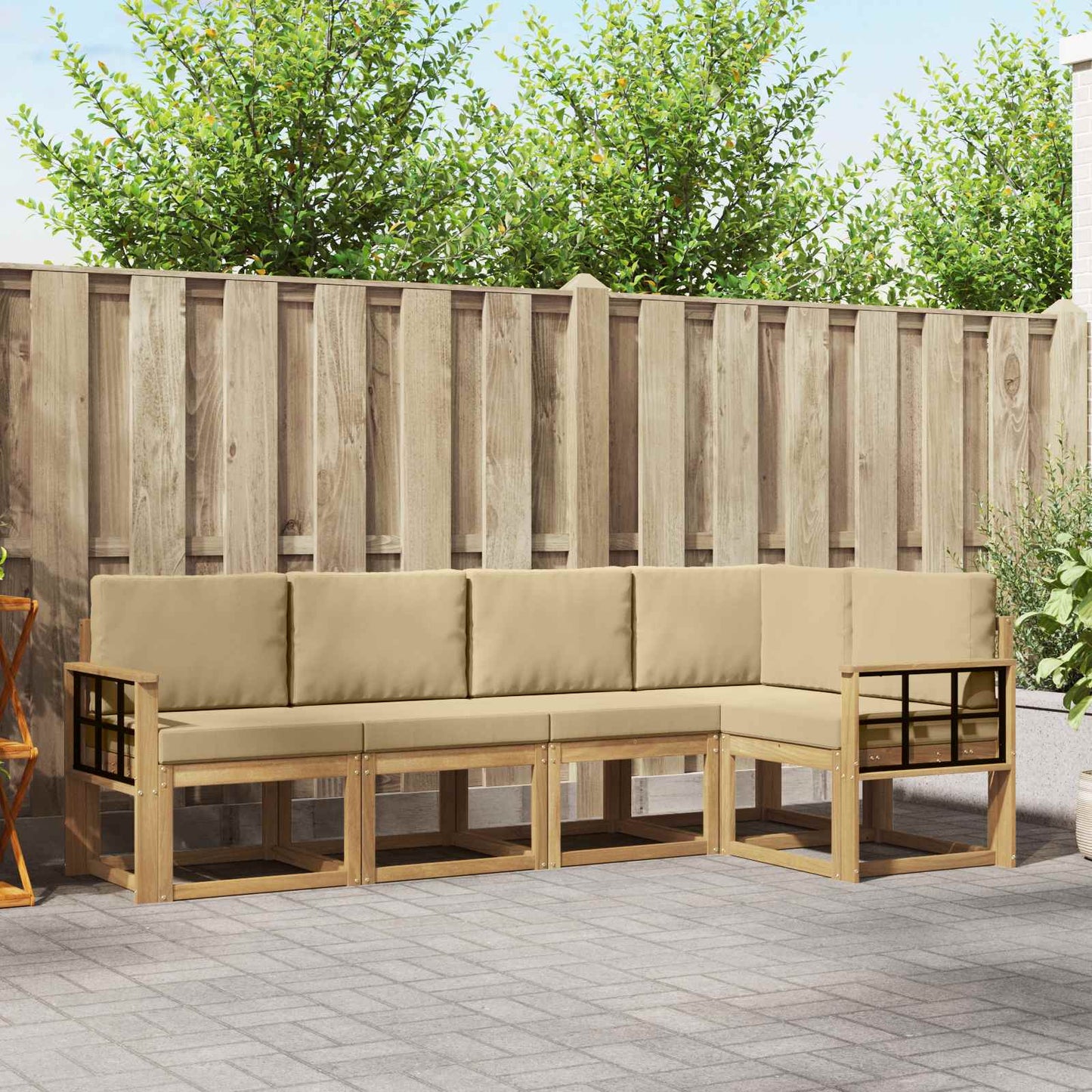 Buiten bankenset met kussen 5 pcs Wit en Beige is nu te koop bij PeponiXL, paradijselijk wonen!