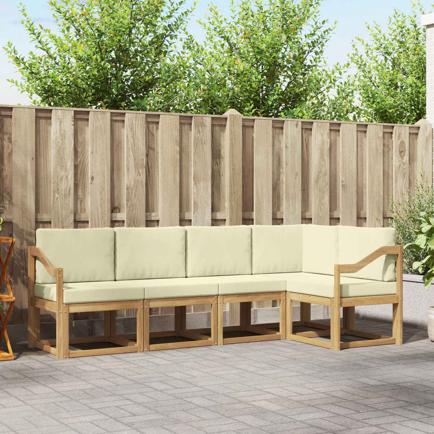 Buiten bankenset met kussen 5 pcs Wit en crèmekleurig is nu te koop bij PeponiXL, paradijselijk wonen!