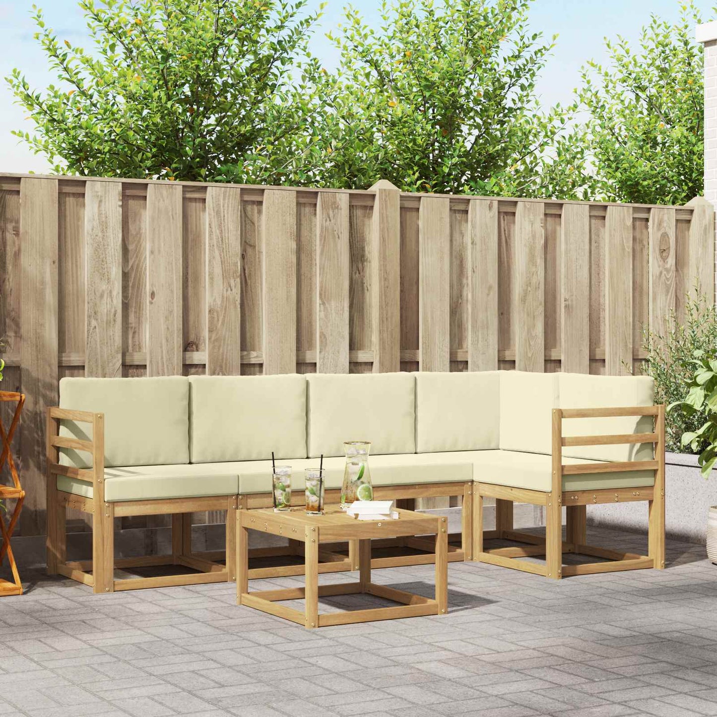 Buiten bankenset 6 pcs Wit en crèmekleurig Massief Acaciahout is nu te koop bij PeponiXL, paradijselijk wonen!