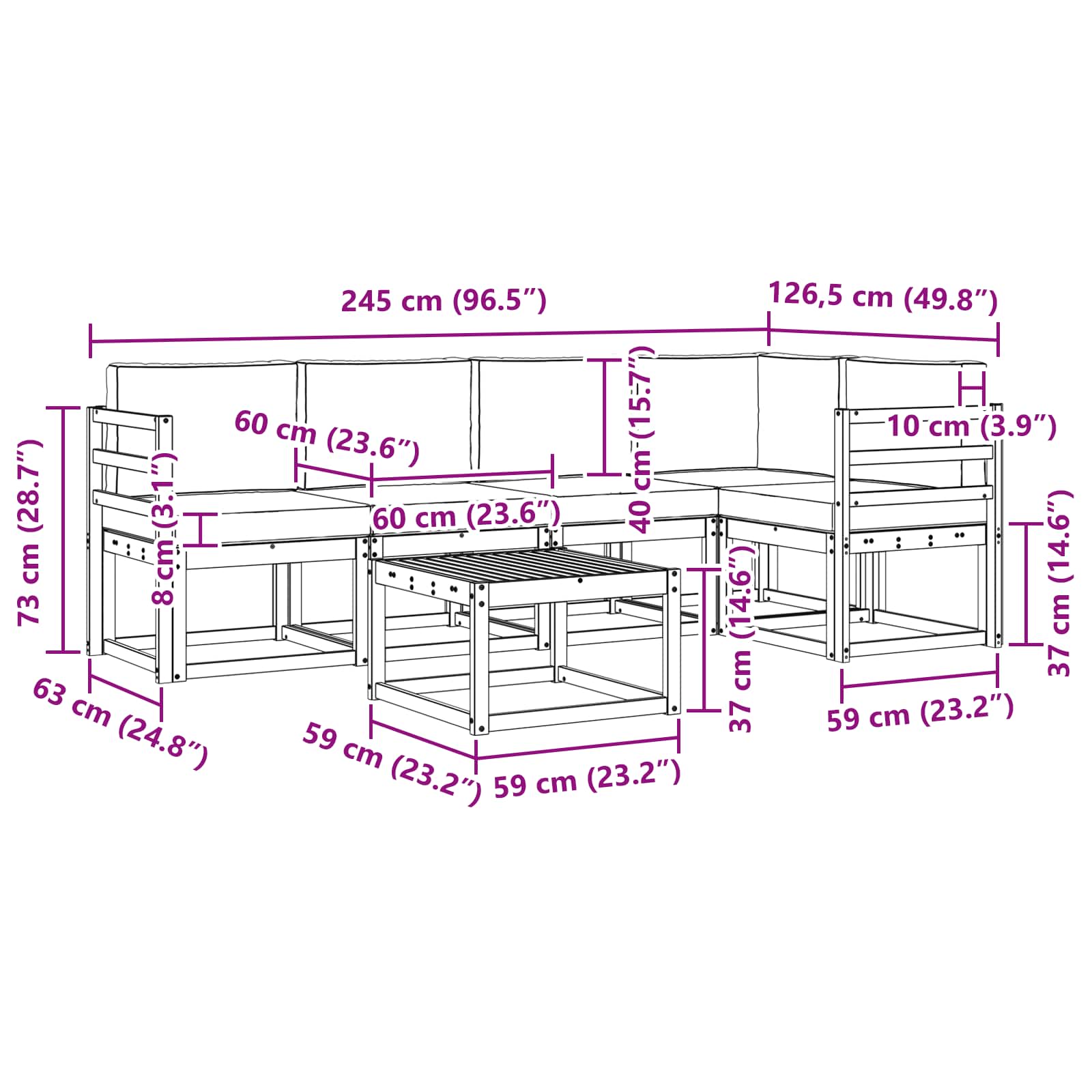 Buiten bankenset 6 pcs Wit en crèmekleurig Massief Acaciahout is nu te koop bij PeponiXL, paradijselijk wonen!