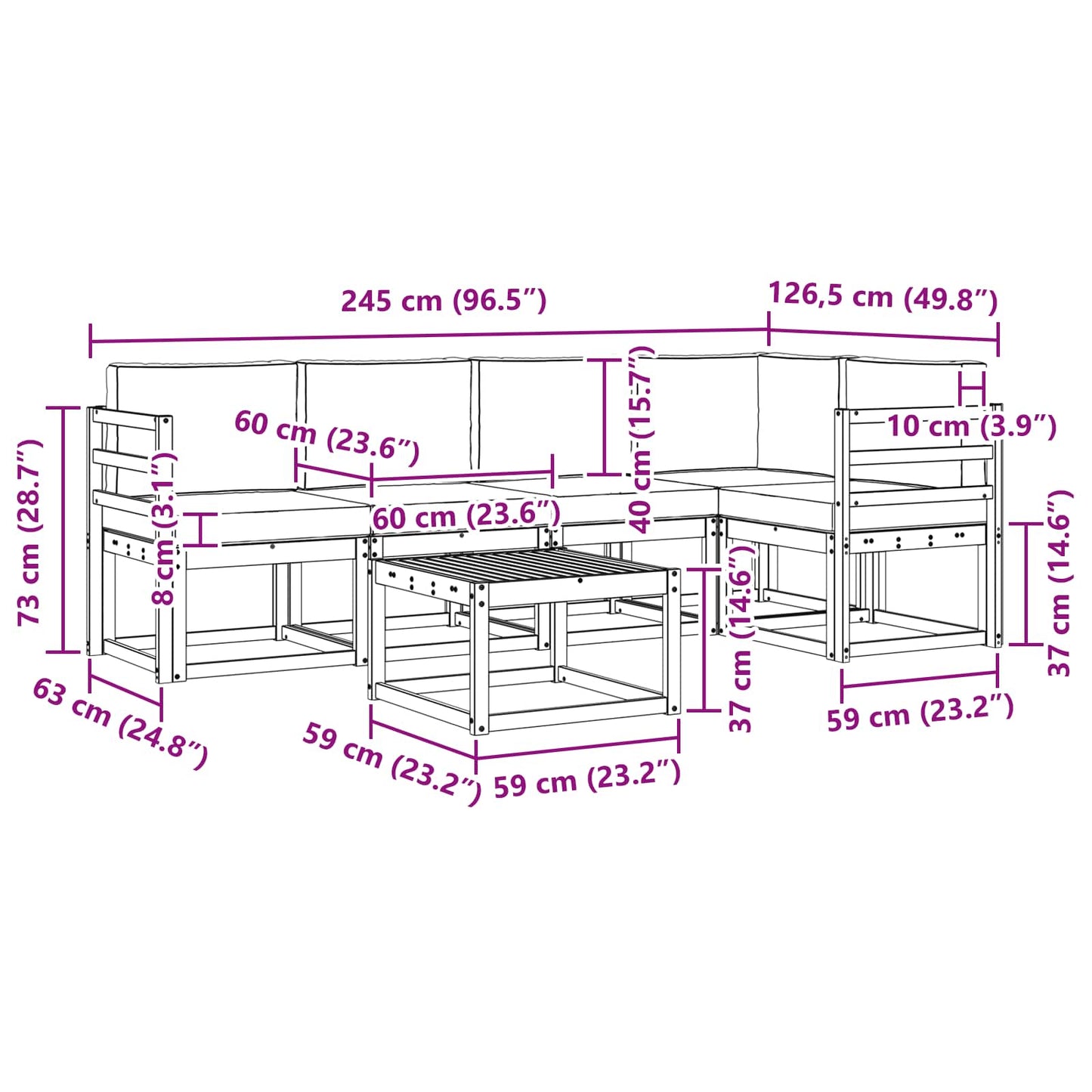 Buiten bankenset 6 pcs Wit en Beige Massief Acaciahout is nu te koop bij PeponiXL, paradijselijk wonen!