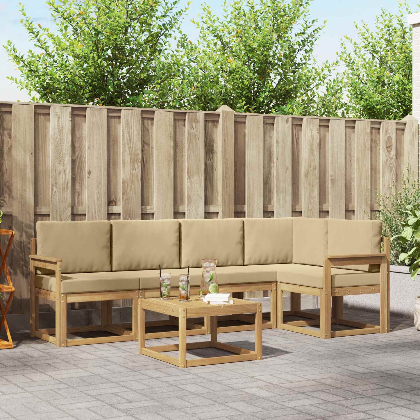 Buiten bankenset 6 pcs Wit en Beige Massief Acaciahout is nu te koop bij PeponiXL, paradijselijk wonen!