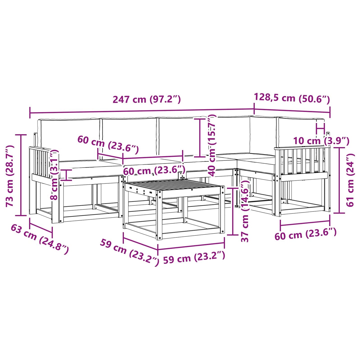 Buiten bankenset 6 pcs Wit en crèmekleurig Massief Acaciahout is nu te koop bij PeponiXL, paradijselijk wonen!
