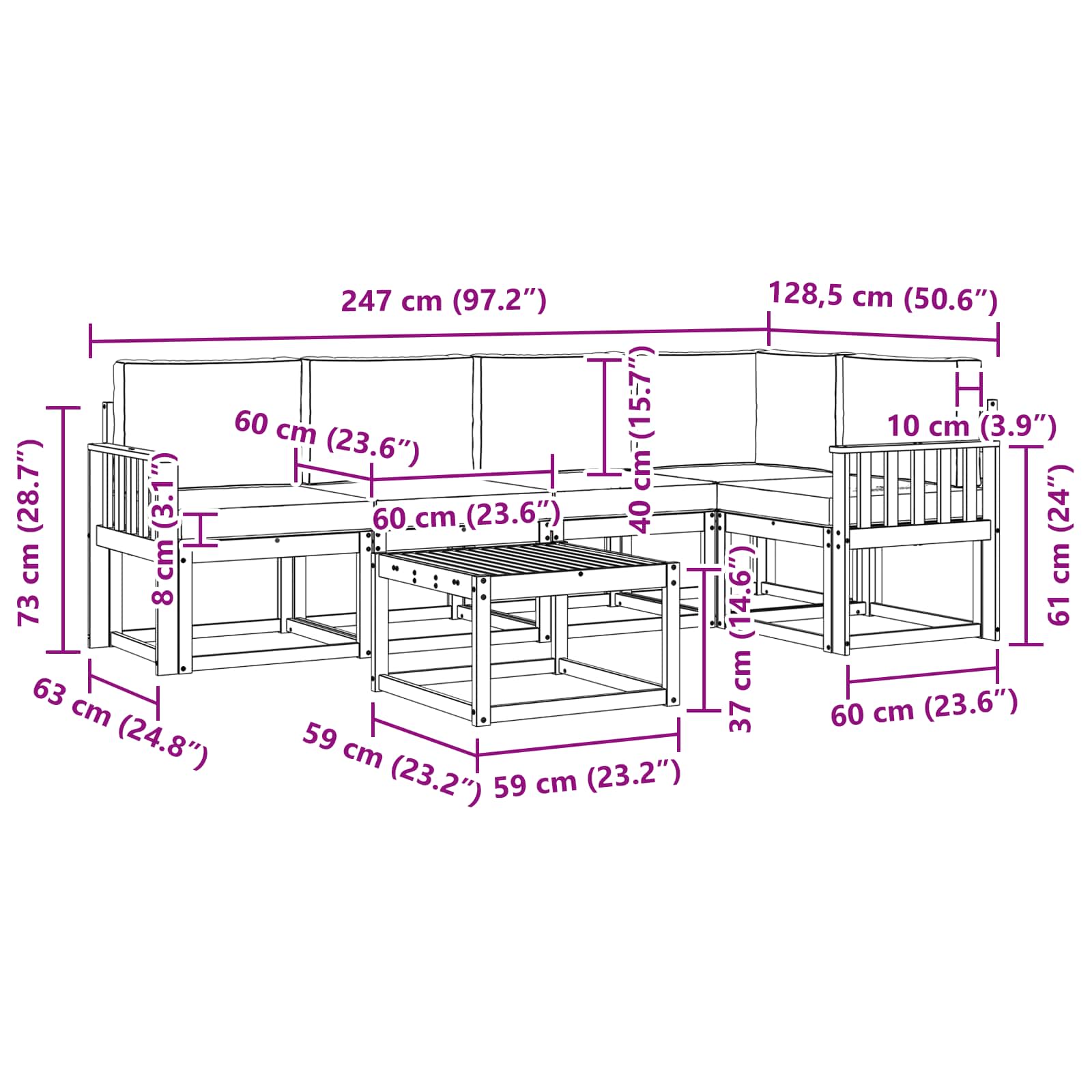 Buiten bankenset 6 pcs Wit en crèmekleurig Massief Acaciahout is nu te koop bij PeponiXL, paradijselijk wonen!