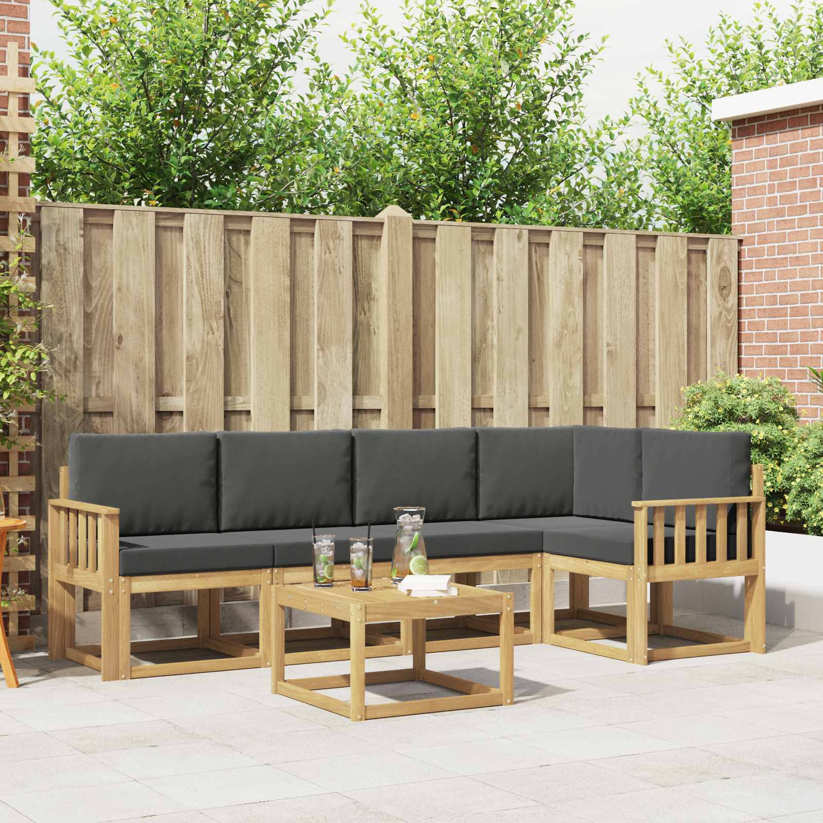 Buiten bankenset met kussen 6 pcs Wit en antracietkleurig is nu te koop bij PeponiXL, paradijselijk wonen!