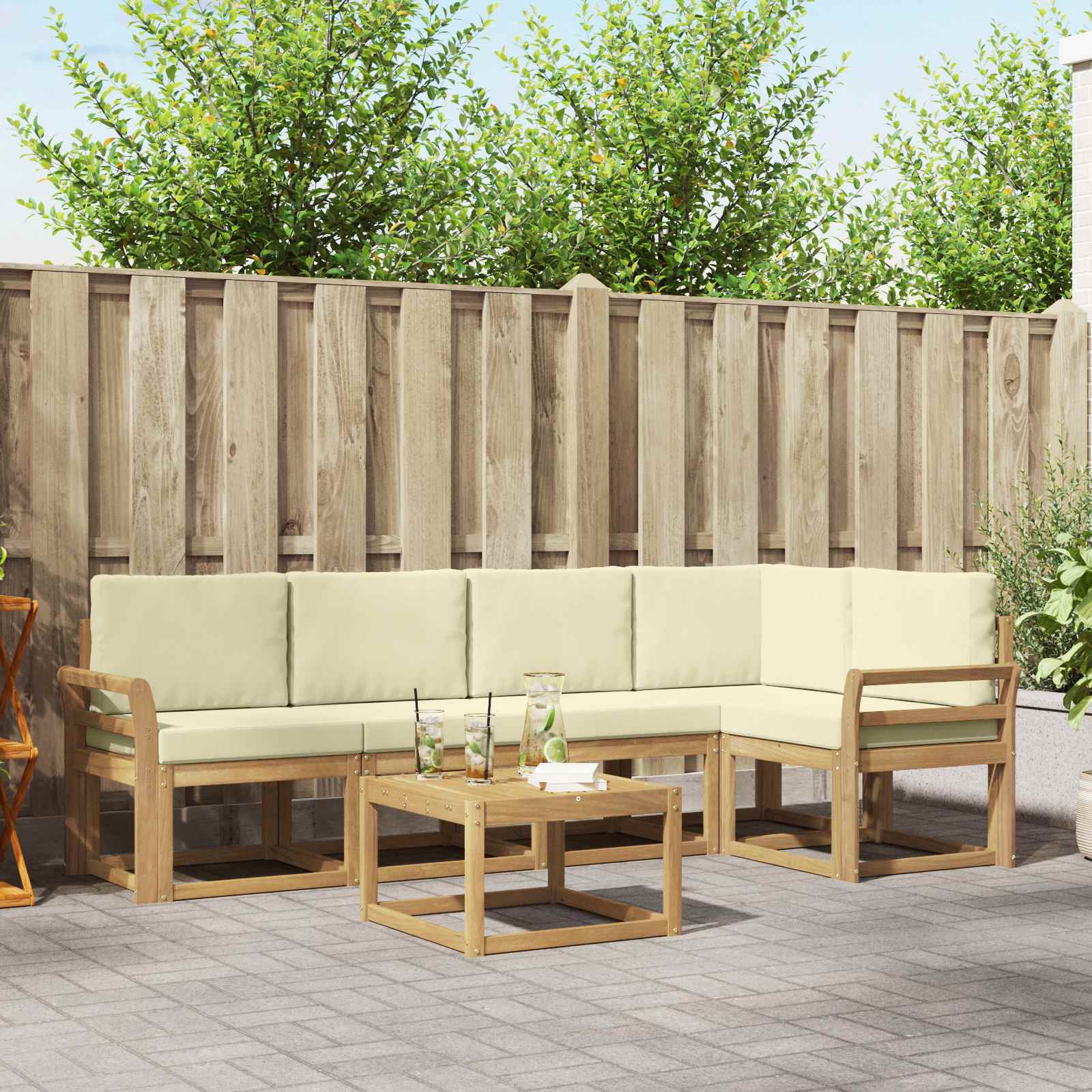 Buiten bankenset 6 pcs Wit en crèmekleurig Massief Acaciahout is nu te koop bij PeponiXL, paradijselijk wonen!