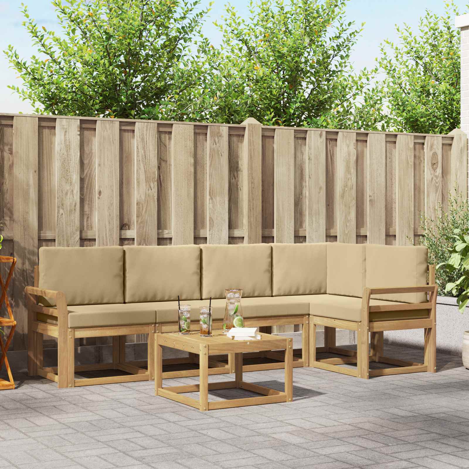 Buiten bankenset 6 pcs Wit en Beige Massief Acaciahout is nu te koop bij PeponiXL, paradijselijk wonen!