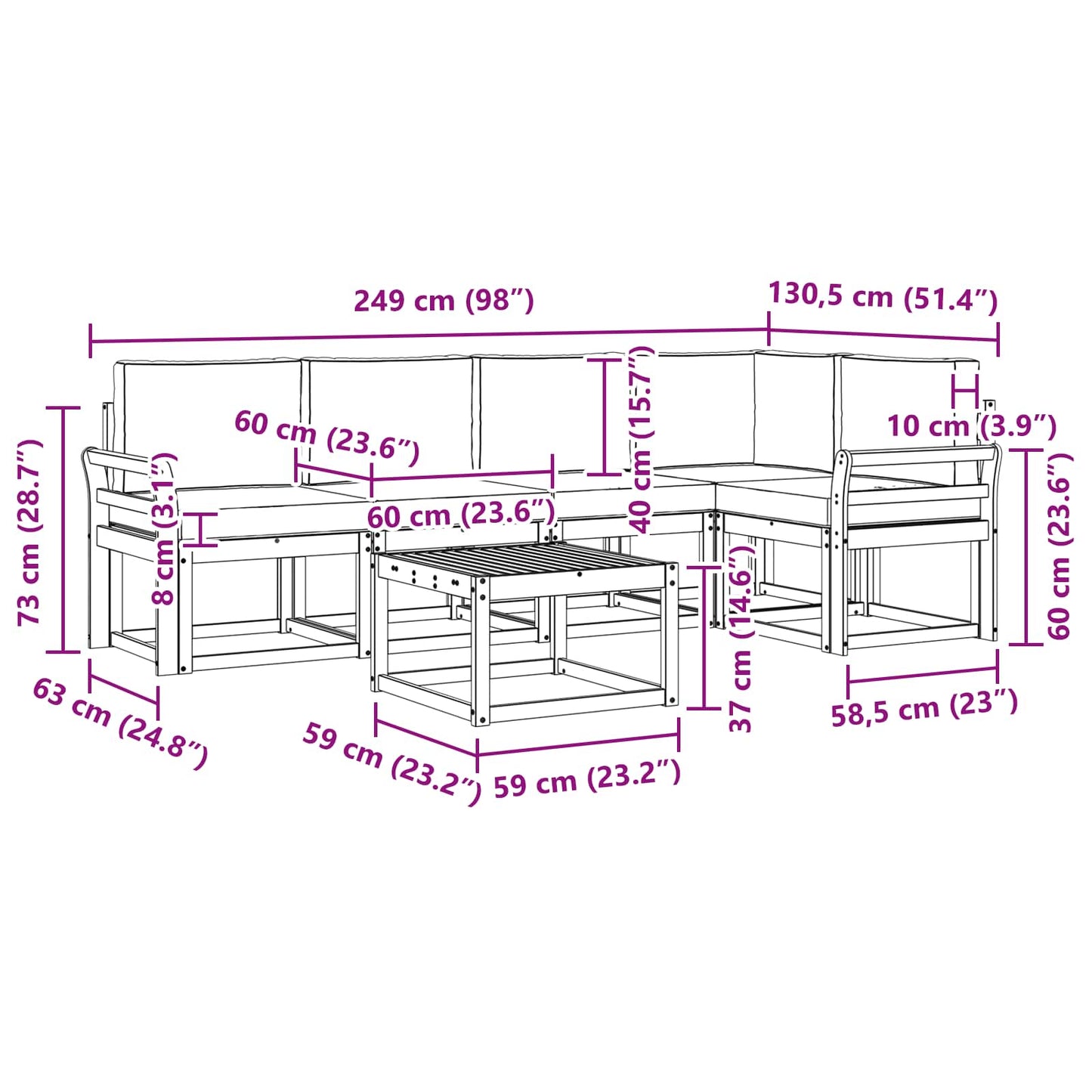 Buiten bankenset 6 pcs Wit en Beige Massief Acaciahout is nu te koop bij PeponiXL, paradijselijk wonen!