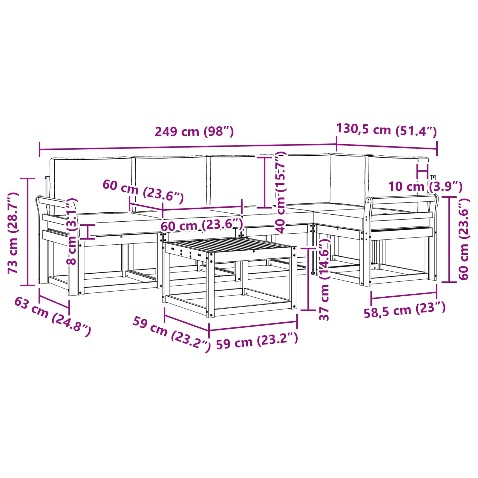 Buiten bankenset 6 pcs Wit en Beige Massief Acaciahout is nu te koop bij PeponiXL, paradijselijk wonen!