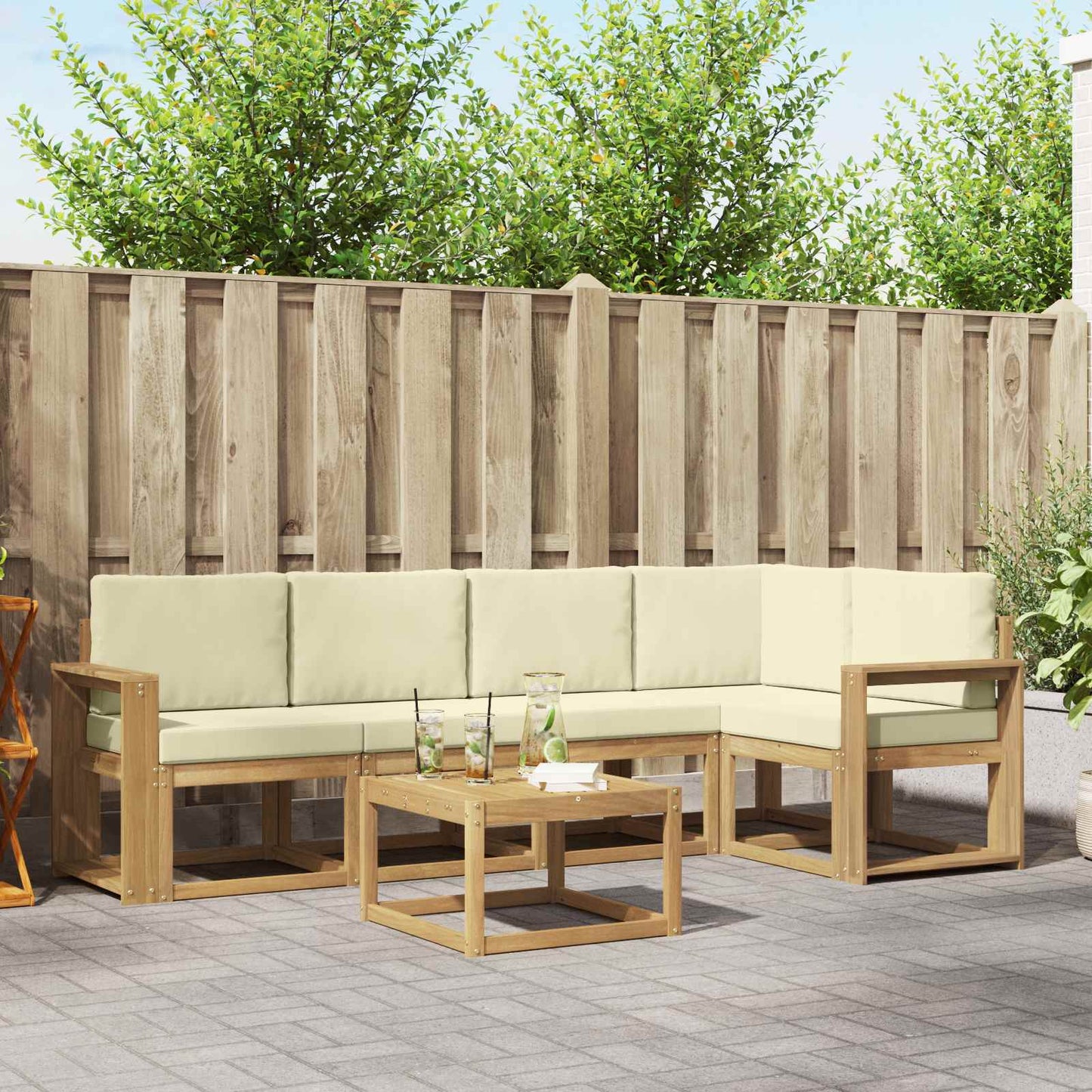 Buiten bankenset 6 pcs Wit en crèmekleurig Massief Acaciahout is nu te koop bij PeponiXL, paradijselijk wonen!
