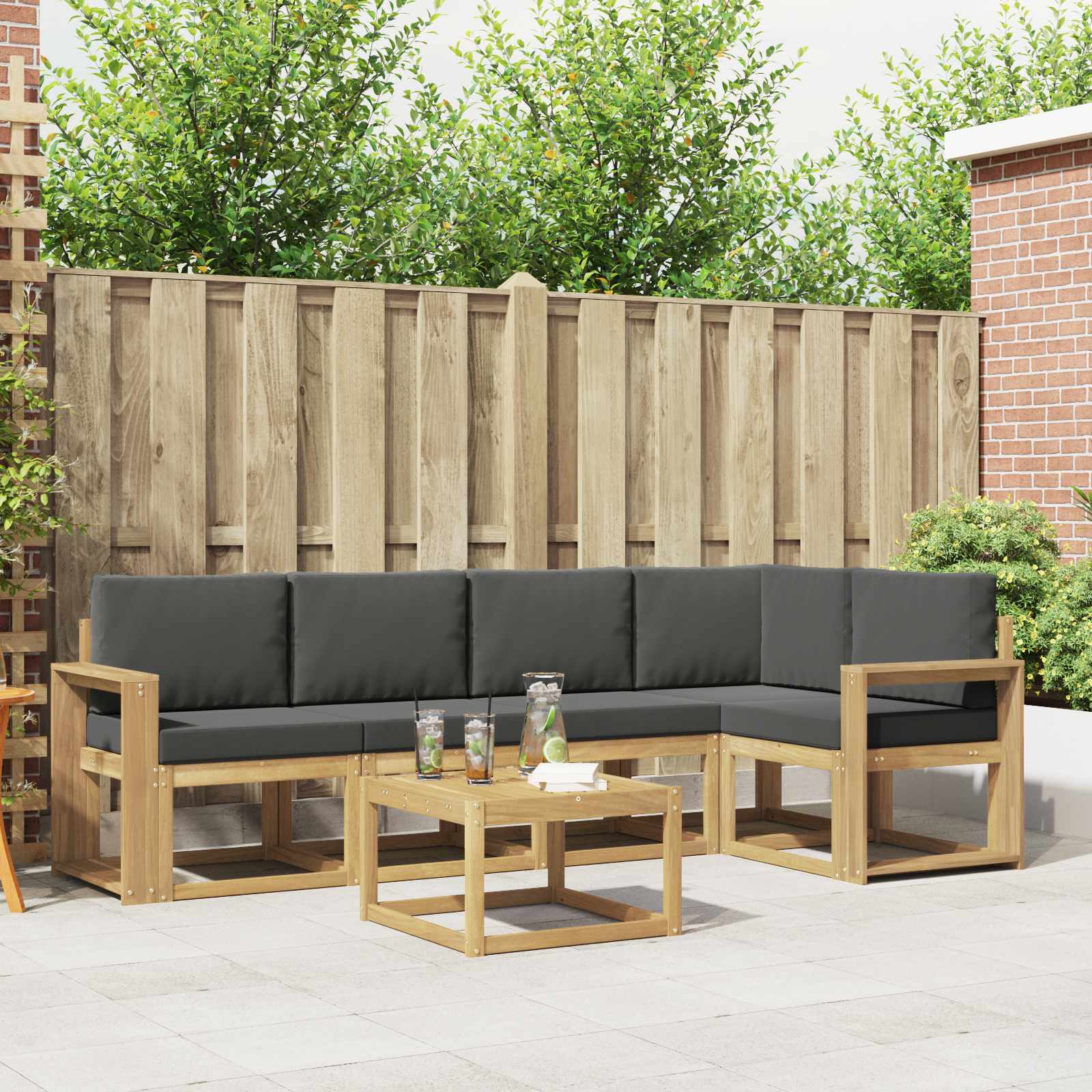 Buiten bankenset met kussen 6 pcs Wit en antracietkleurig is nu te koop bij PeponiXL, paradijselijk wonen!