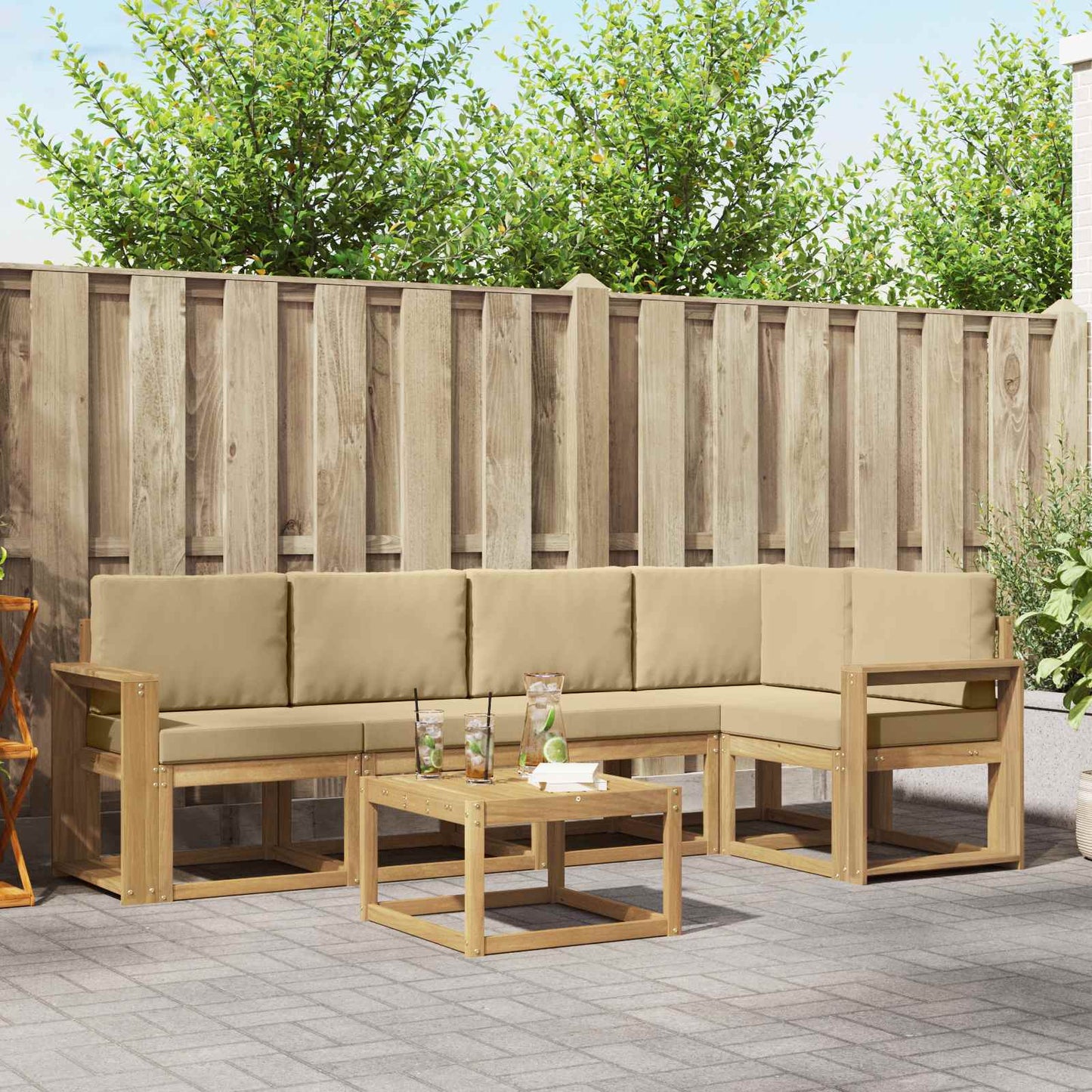Buiten bankenset 6 pcs Wit en Beige Massief Acaciahout is nu te koop bij PeponiXL, paradijselijk wonen!