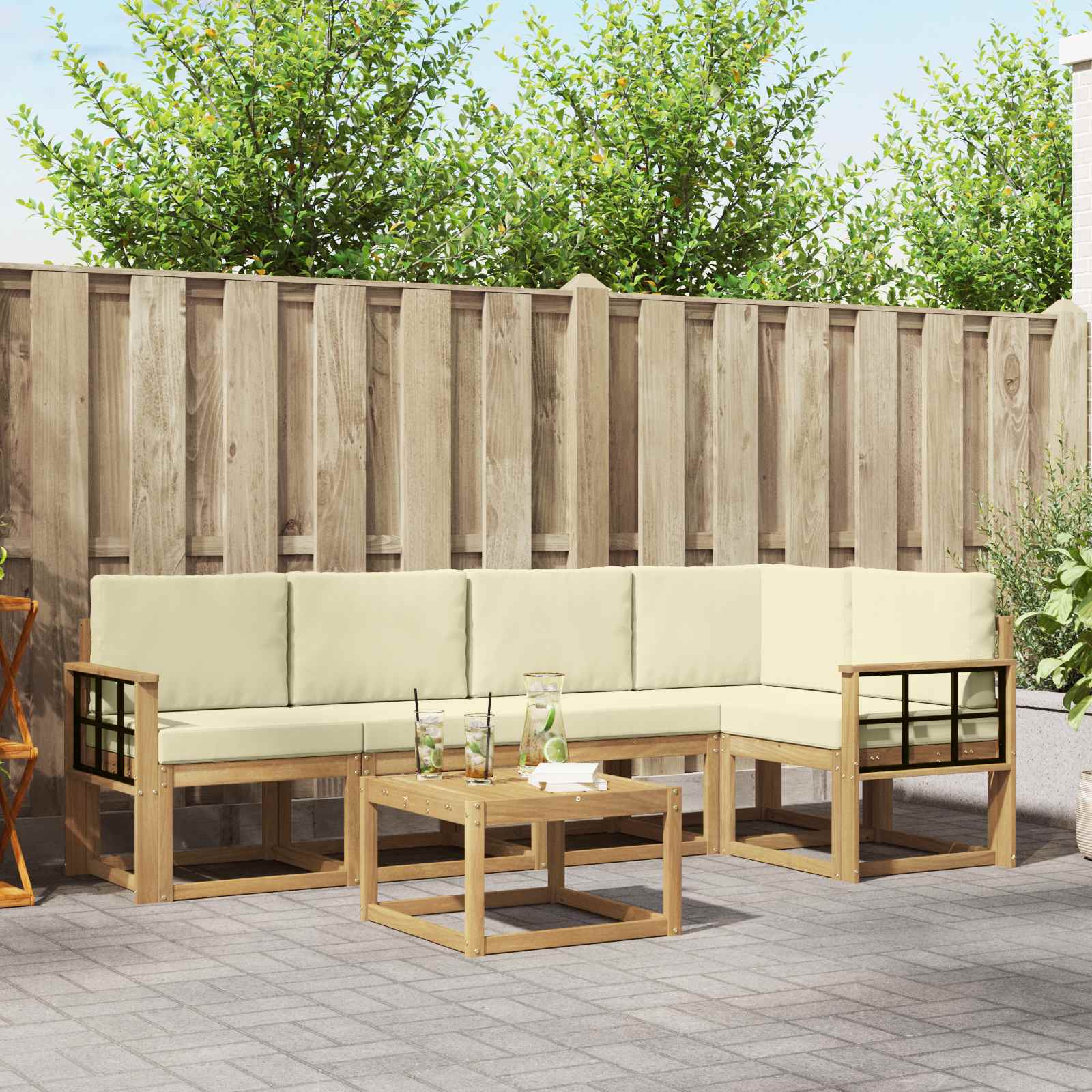 Buiten bankenset 6 pcs Wit en crèmekleurig Massief Acaciahout is nu te koop bij PeponiXL, paradijselijk wonen!