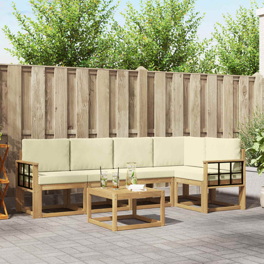 Buiten bankenset 6 pcs Wit en crèmekleurig Massief Acaciahout is nu te koop bij PeponiXL, paradijselijk wonen!