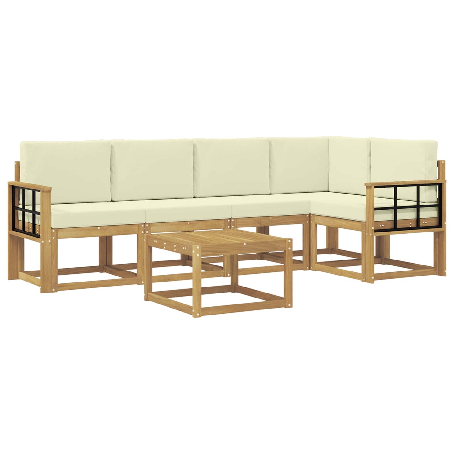 Buiten bankenset 6 pcs Wit en crèmekleurig Massief Acaciahout is nu te koop bij PeponiXL, paradijselijk wonen!