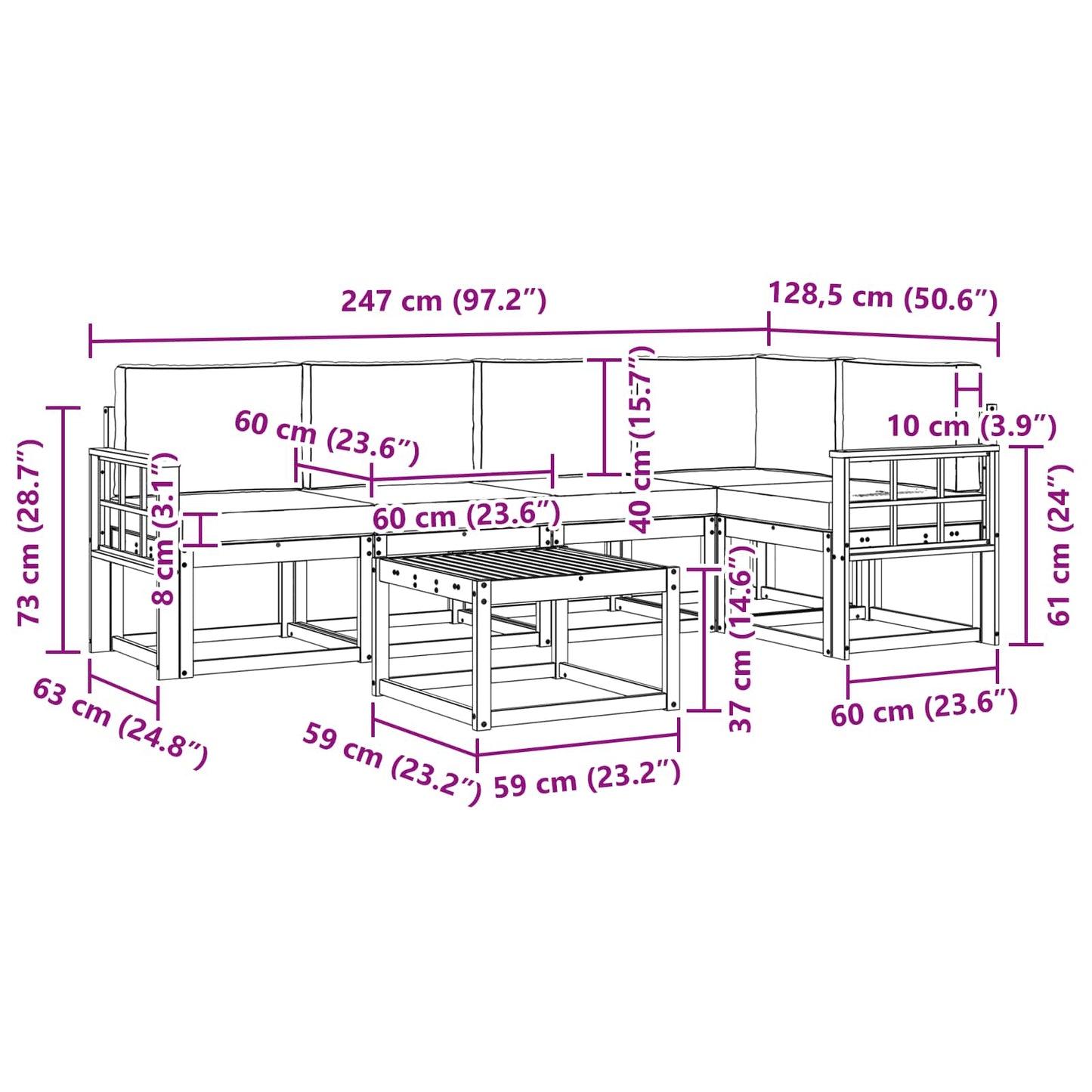 Buiten bankenset 6 pcs Wit en crèmekleurig Massief Acaciahout is nu te koop bij PeponiXL, paradijselijk wonen!