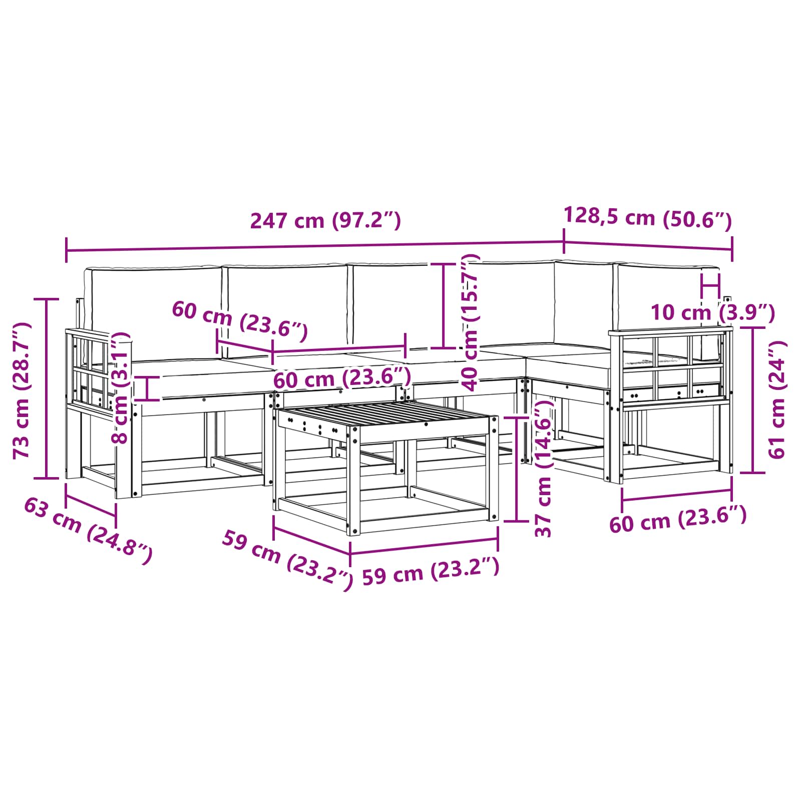 Buiten bankenset 6 pcs Wit en crèmekleurig Massief Acaciahout is nu te koop bij PeponiXL, paradijselijk wonen!